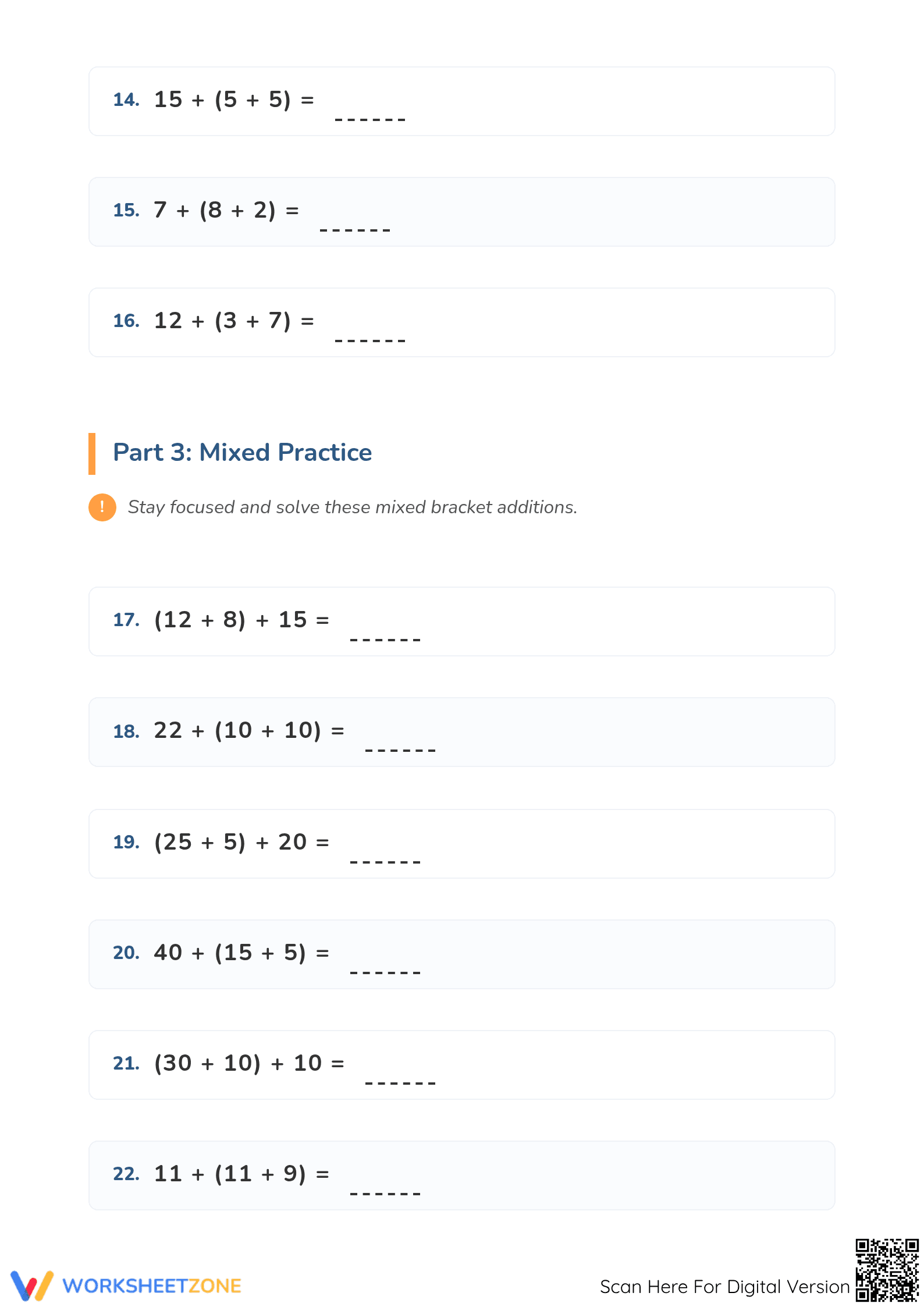 Printable Addition with Brackets Worksheet | Grade 3 Math - Page 3