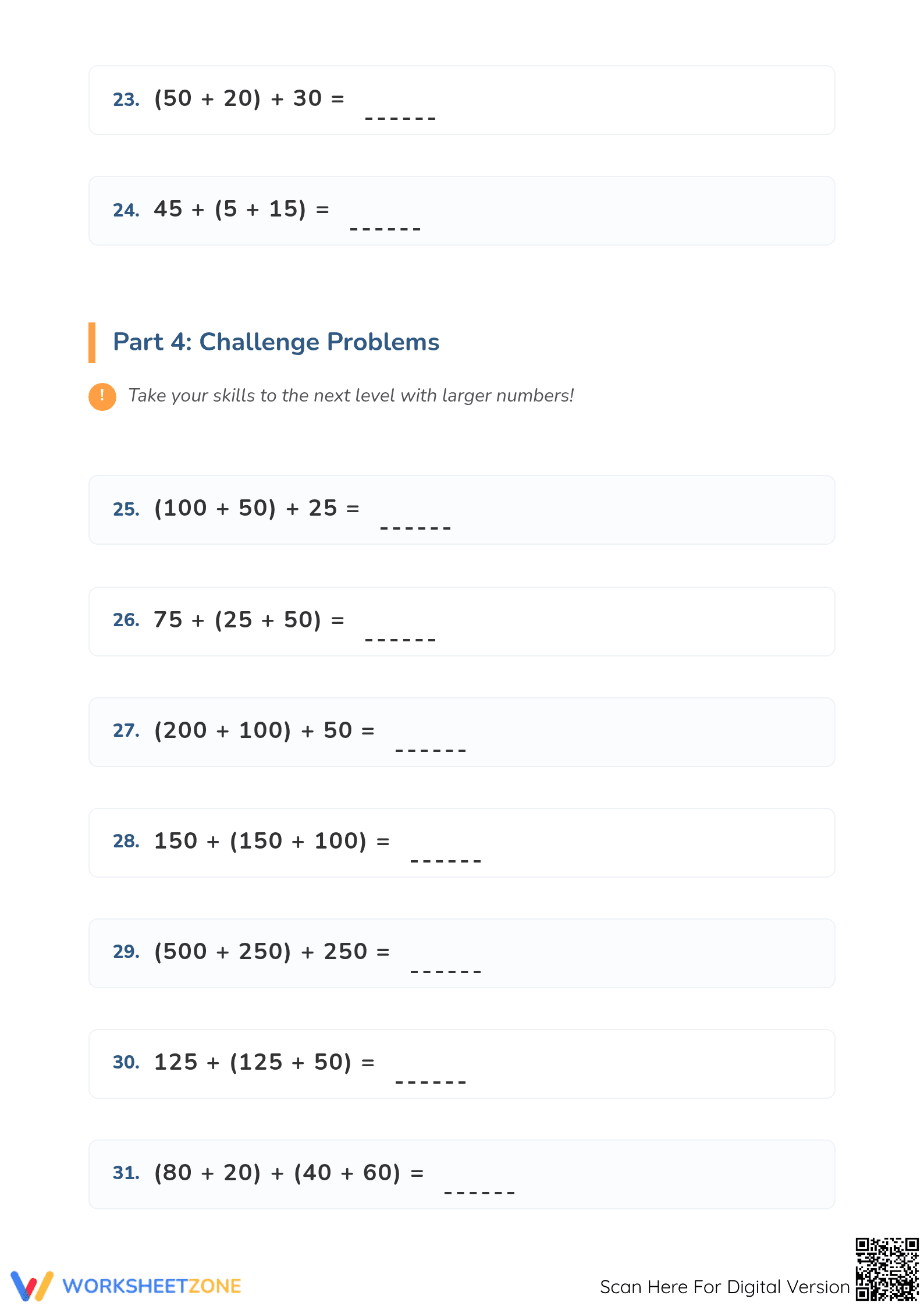 Printable Addition with Brackets Worksheet | Grade 3 Math - Page 4