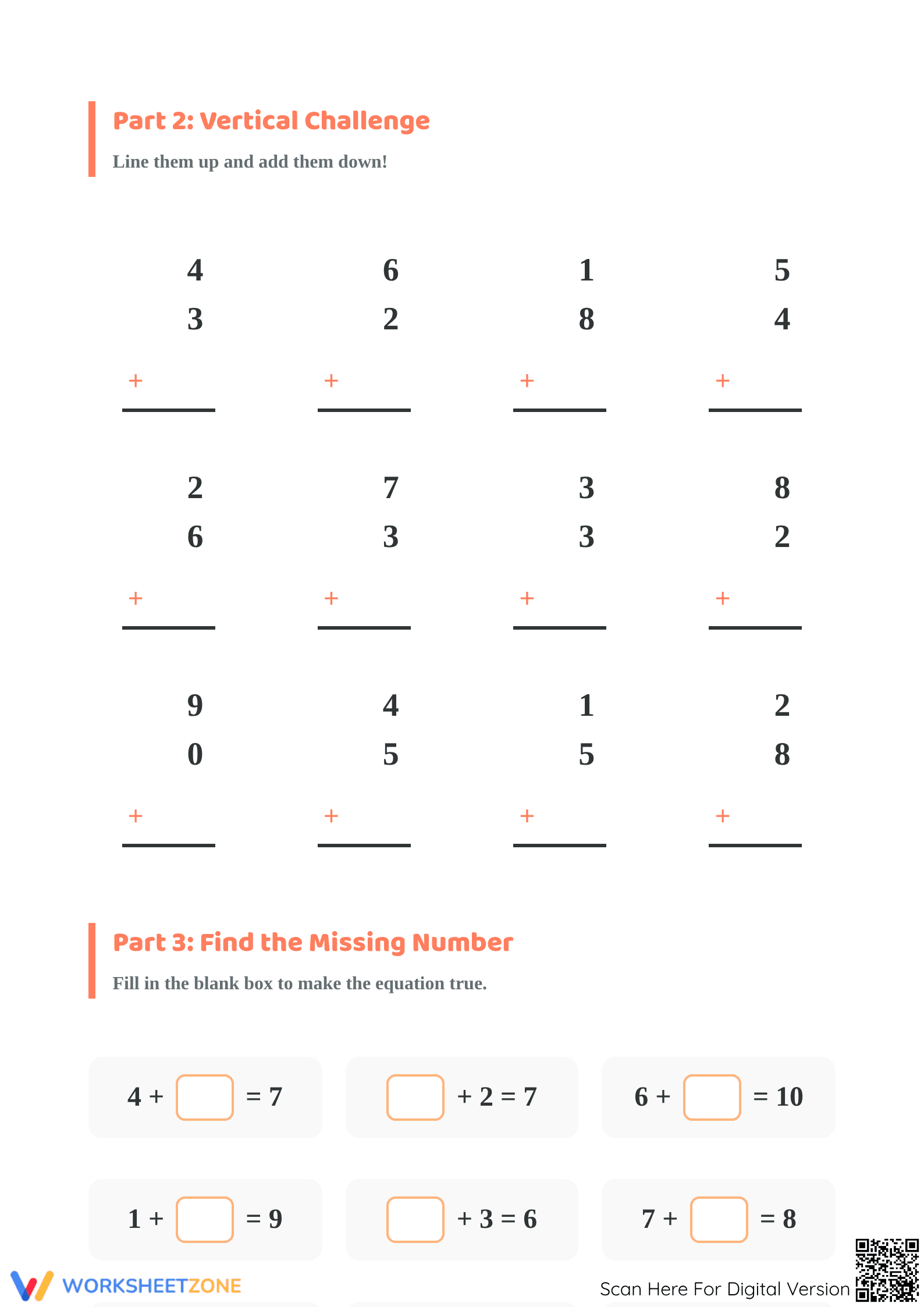 Grade 1 Addition — Printable No-Prep Worksheet - Page 2