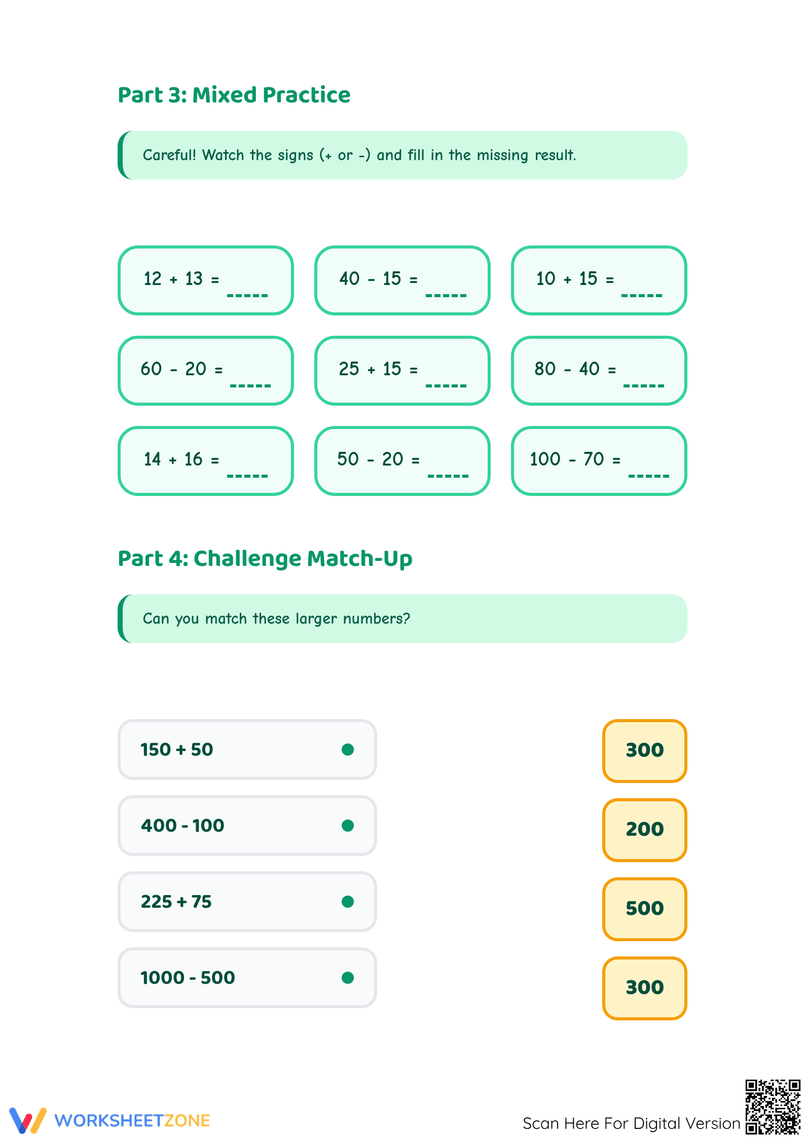 Grade 2 Addition & Subtraction — Printable No-Prep Worksheet - Page 3