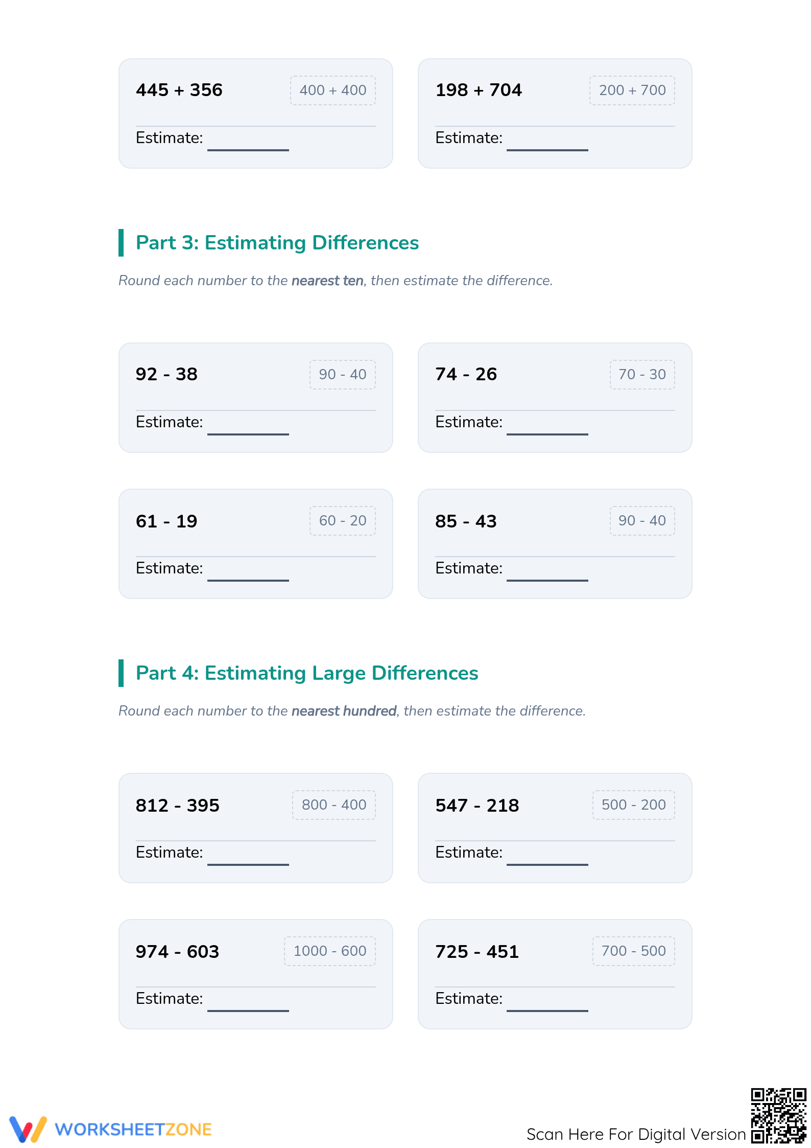 Grade 3 Estimating Sums — Printable No-Prep Worksheet - Page 2