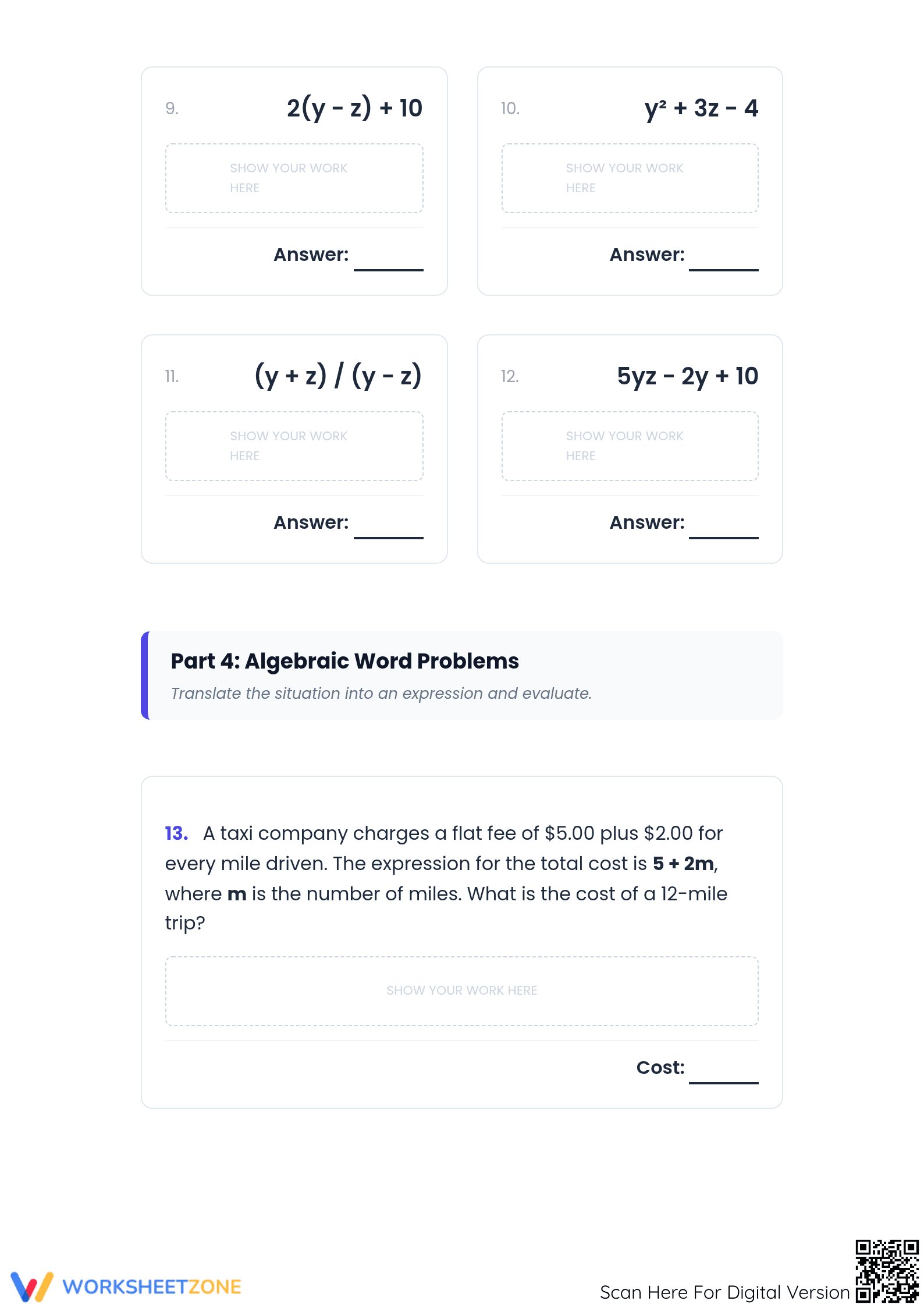 Aligned Grade 6 Math: Evaluating Expressions Worksheet - Page 3