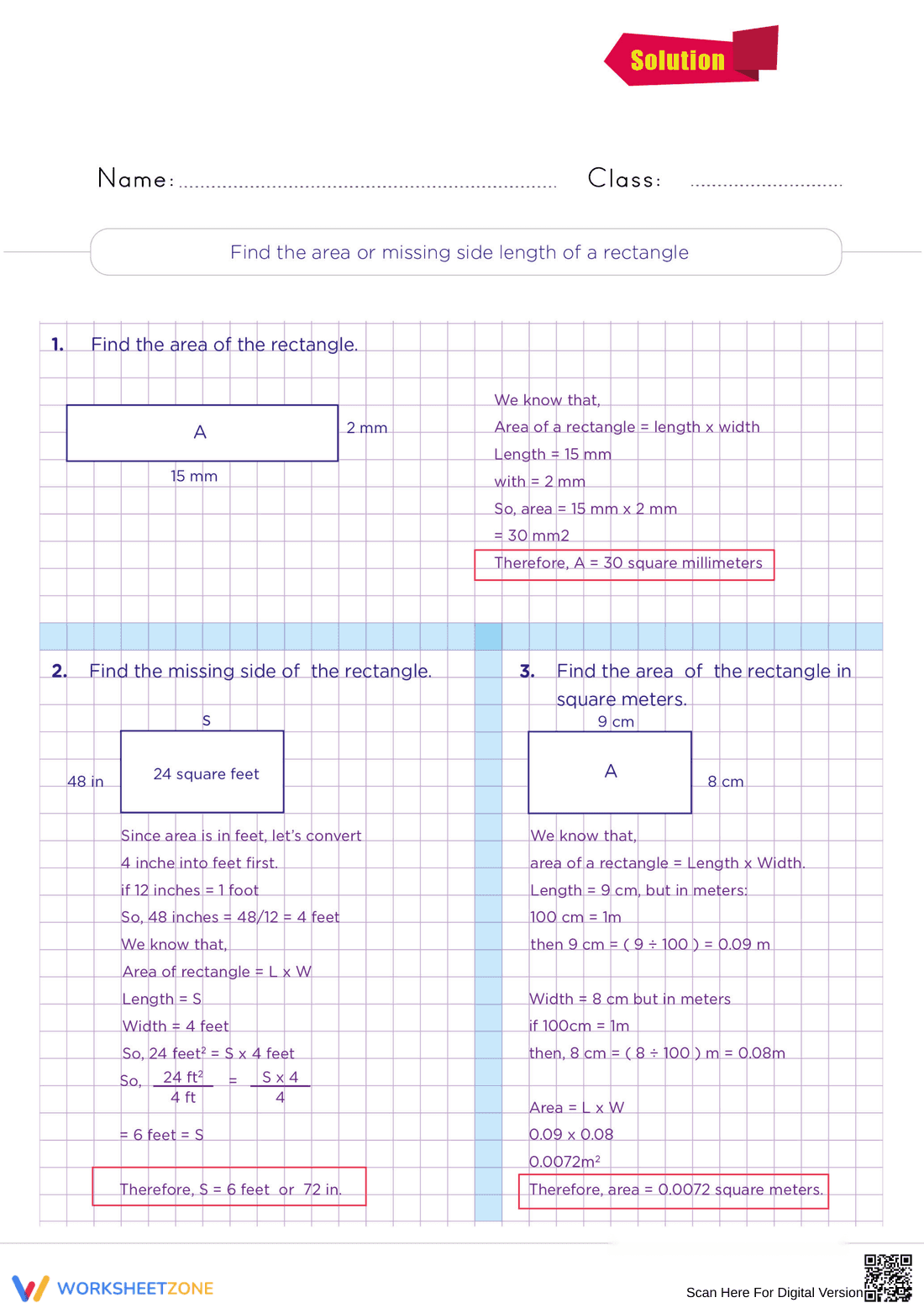 Printable Area of a Rectangle Worksheet | Grade 4 Math - Page 2