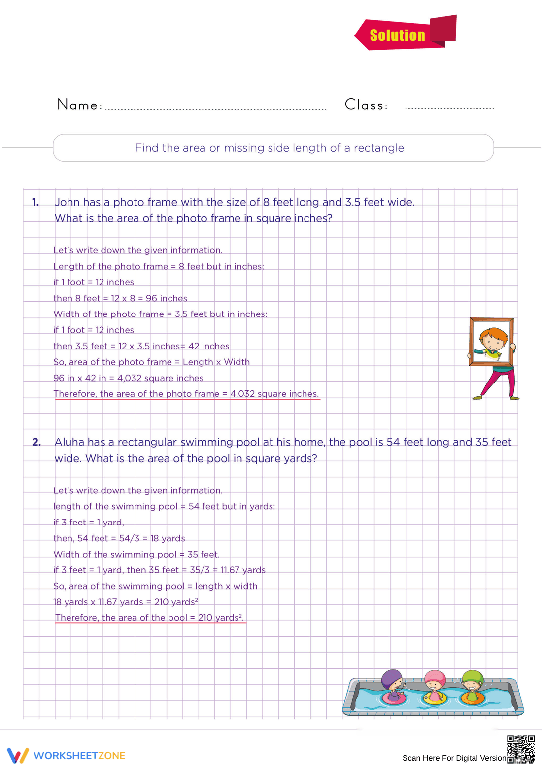 Grade 5 Area Word Problems — Printable No-Prep Worksheet - Page 2