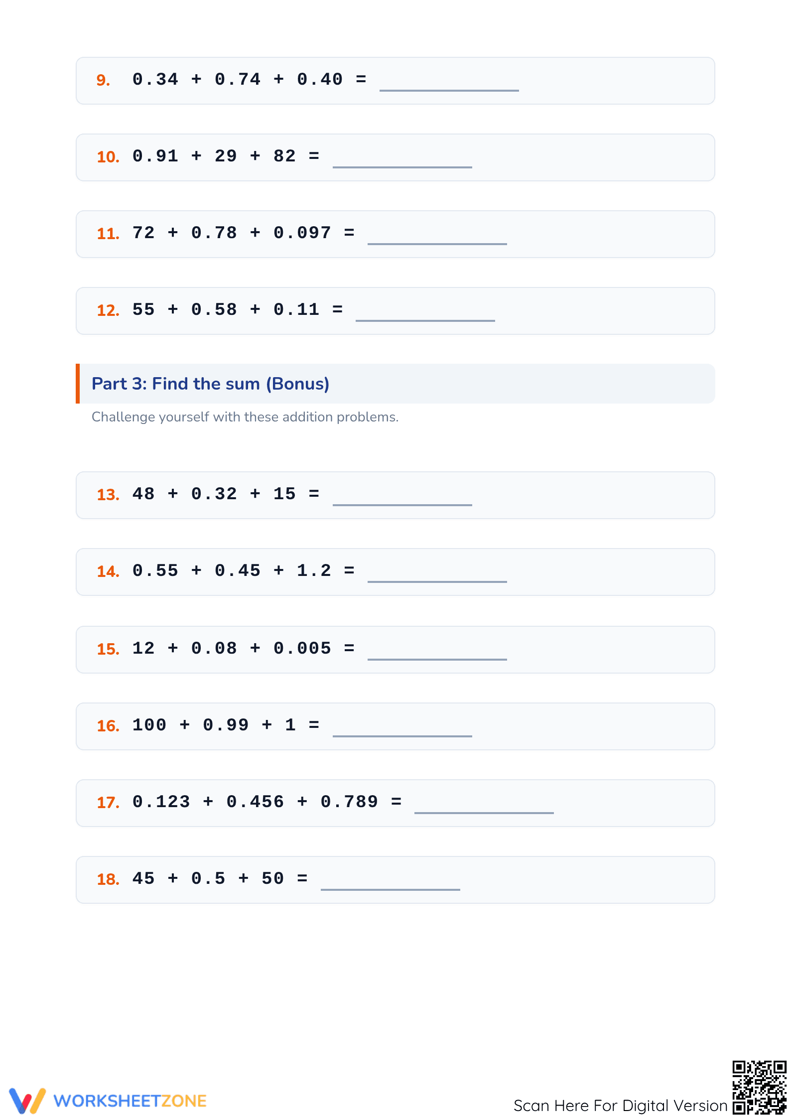 Printable Adding Decimals Worksheet | Grade 5 Math - Page 2