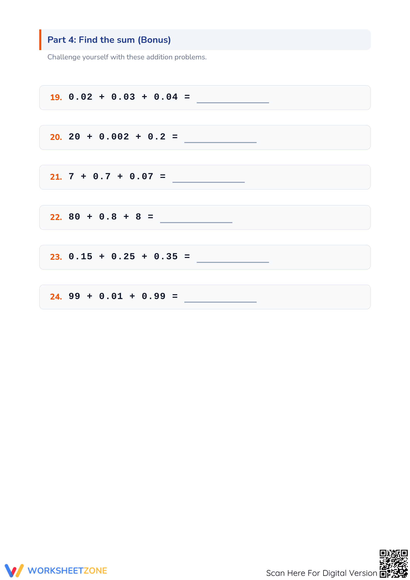 Printable Adding Decimals Worksheet | Grade 5 Math - Page 3