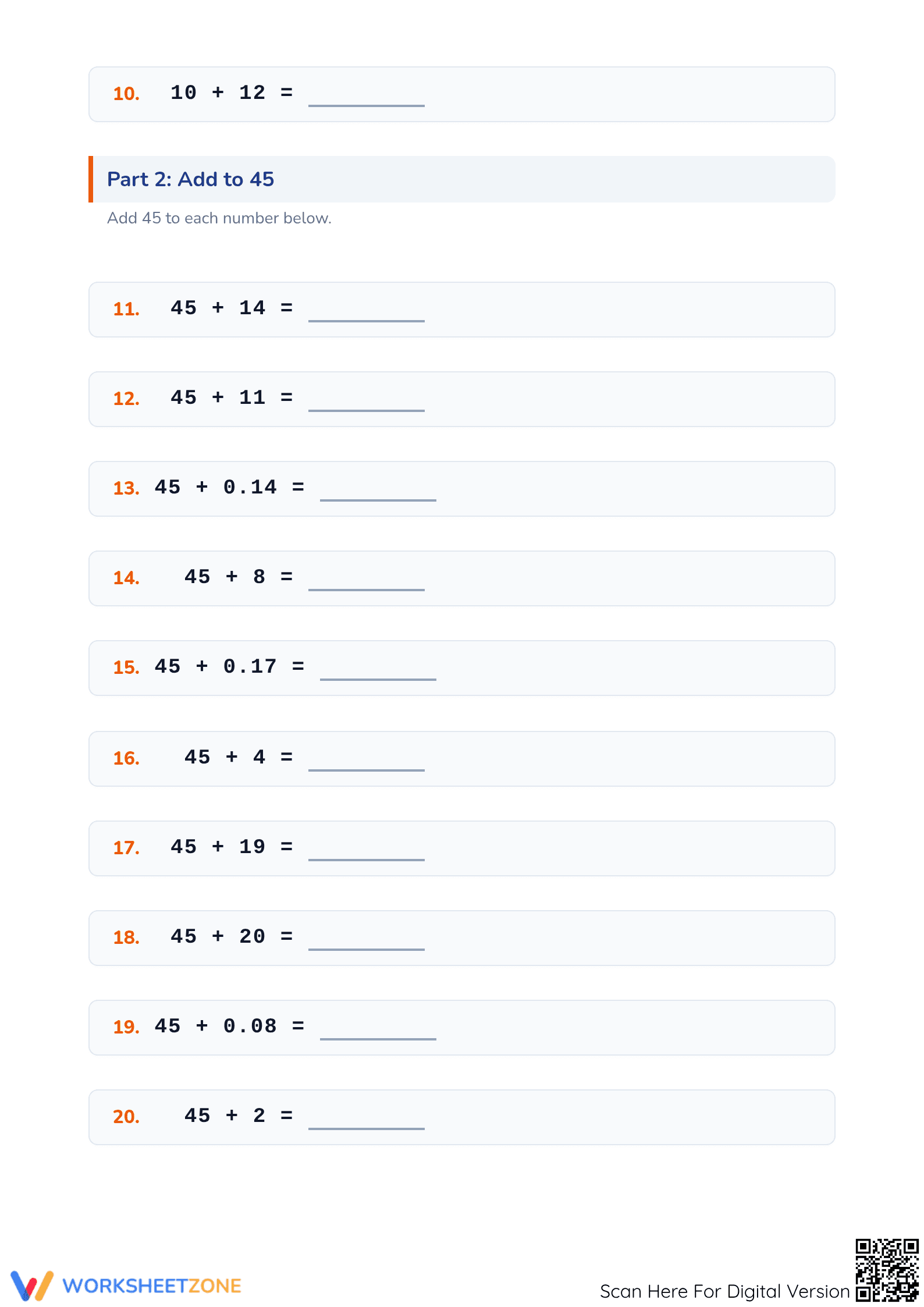 Grade 5 Addition of Decimals — Printable No-Prep Worksheet - Page 2