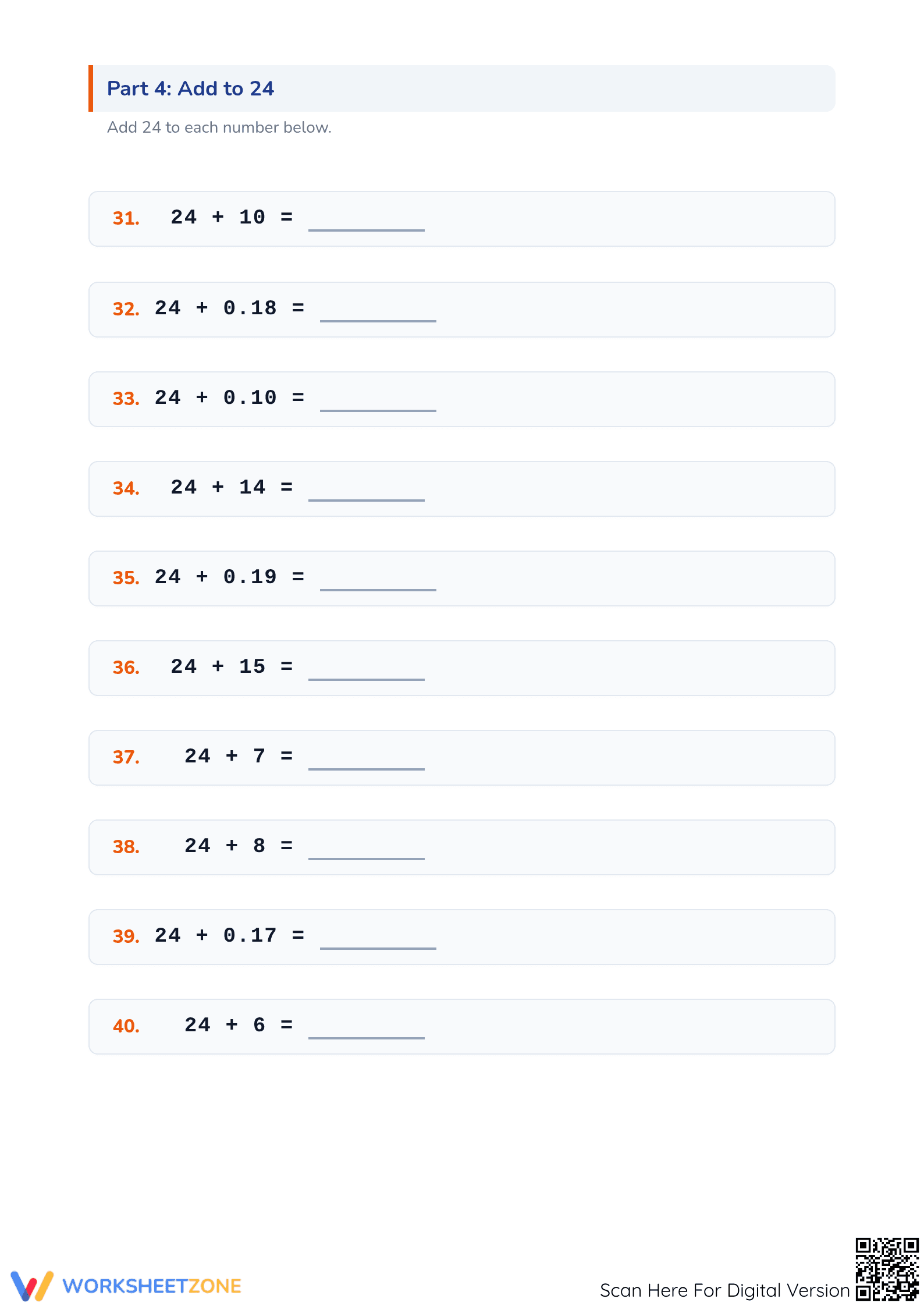 Grade 5 Addition of Decimals — Printable No-Prep Worksheet - Page 4