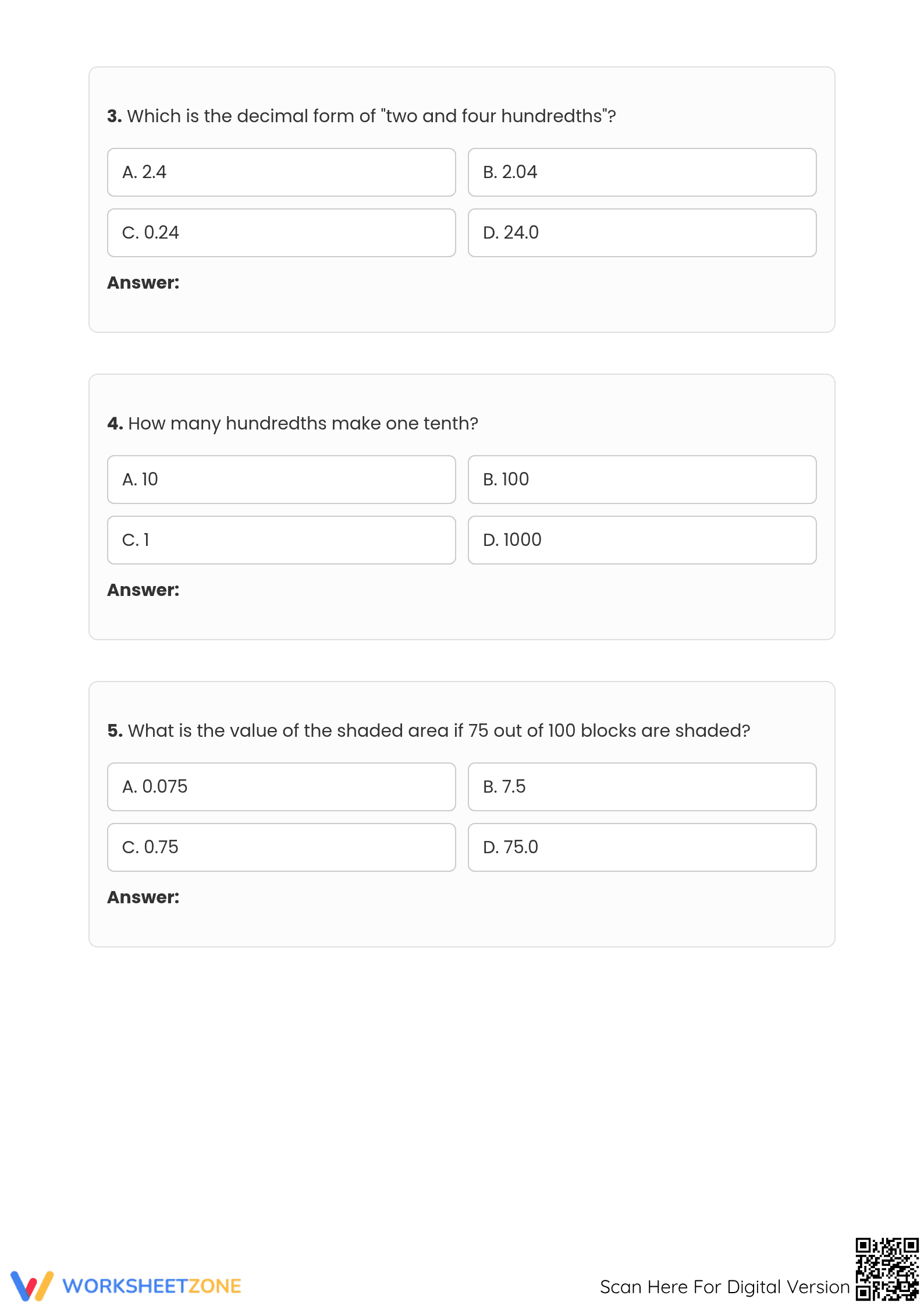 Grade 4 Decimals — Printable No-Prep Worksheet - Page 5