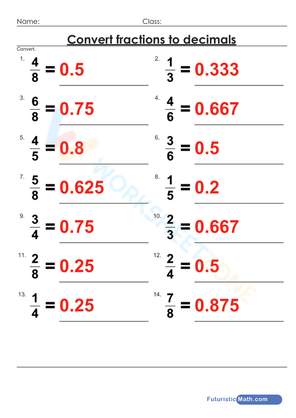 Printable Fraction to Decimal Worksheet | Grade 4 Math - Page 2