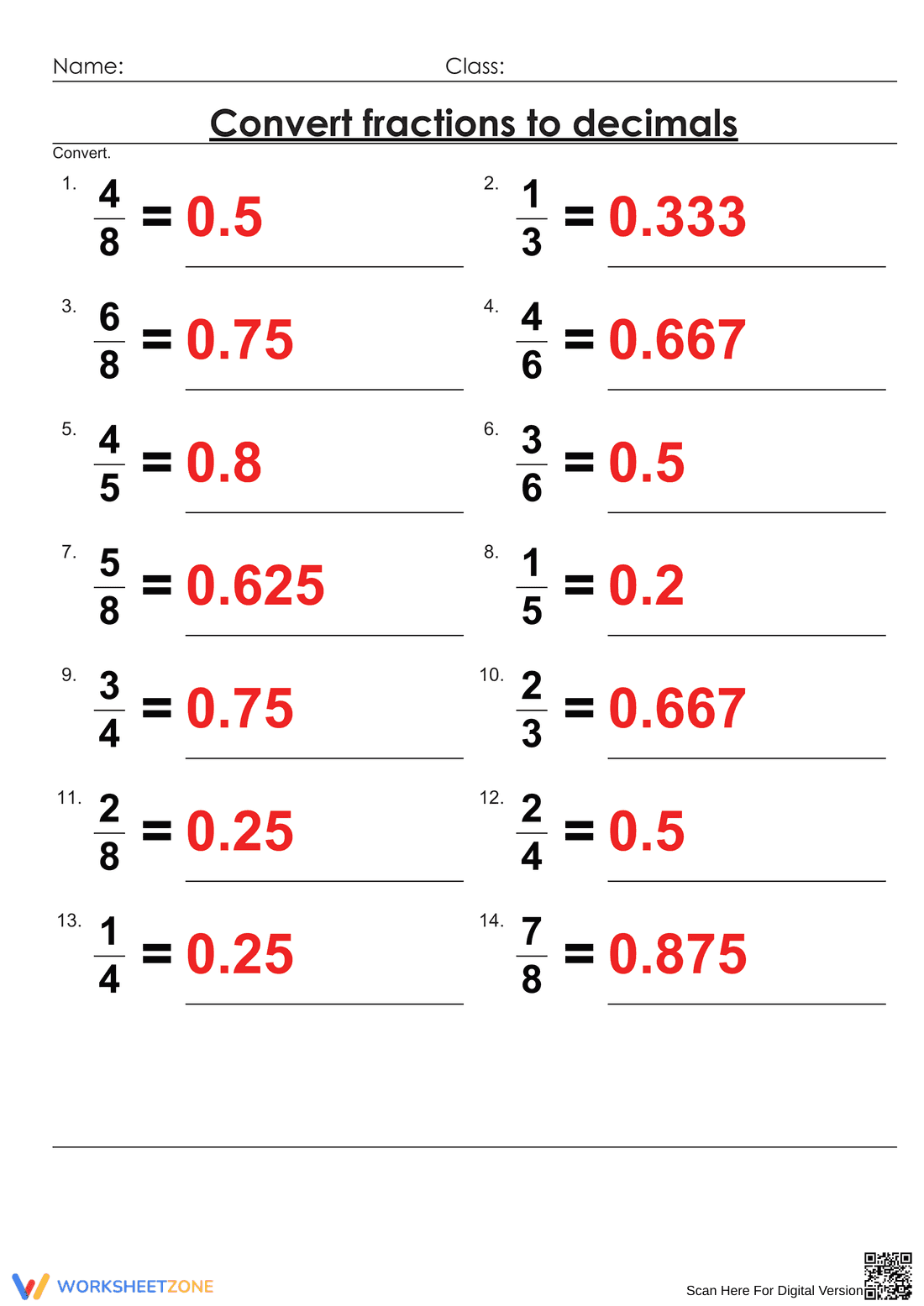 Printable Fraction to Decimal Worksheet | Grade 4 Math - Page 2