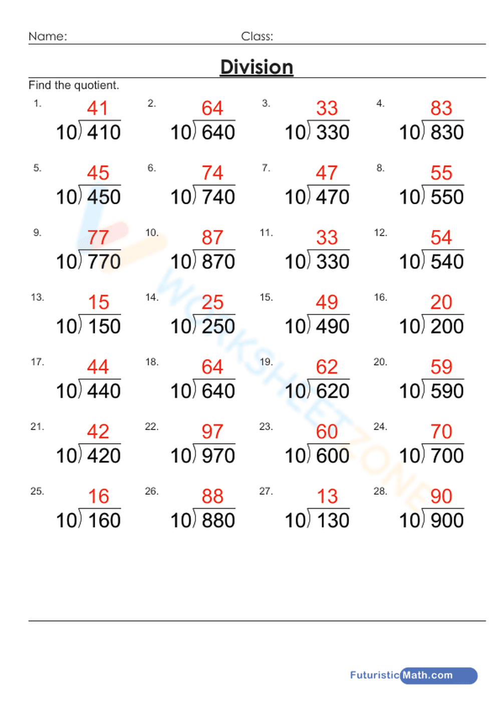 Grade 4 Division — Printable No-Prep Worksheet - Page 2