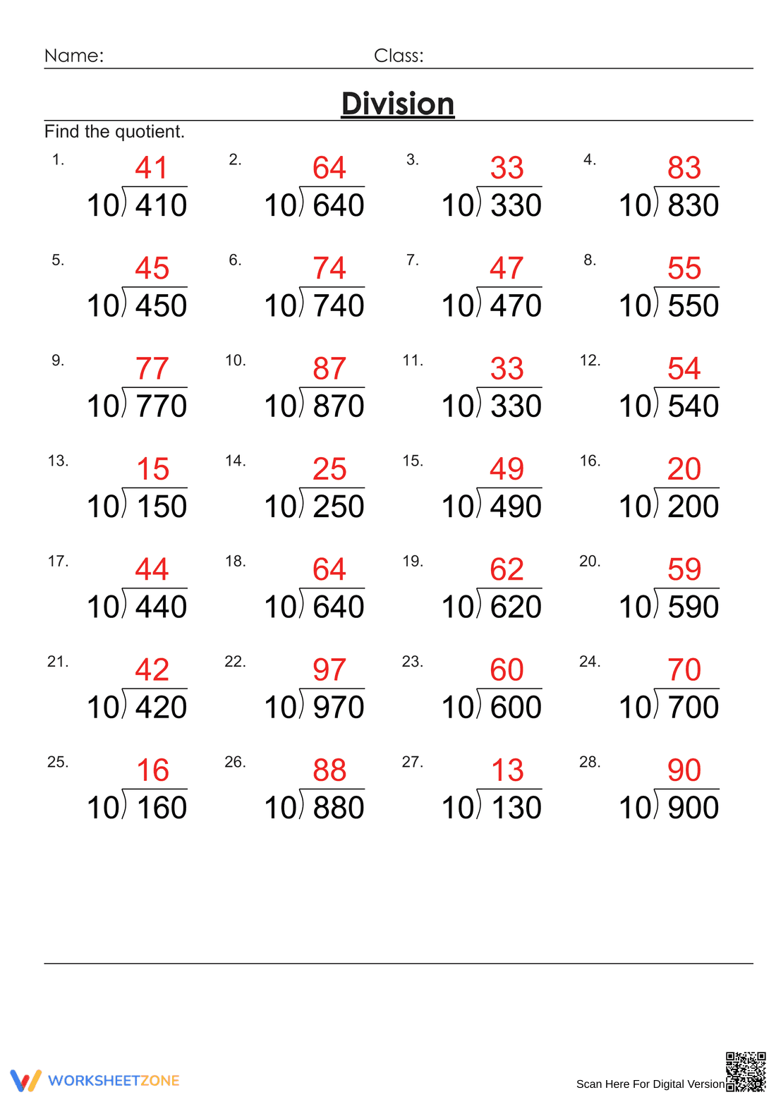 Grade 4 Division — Printable No-Prep Worksheet - Page 2