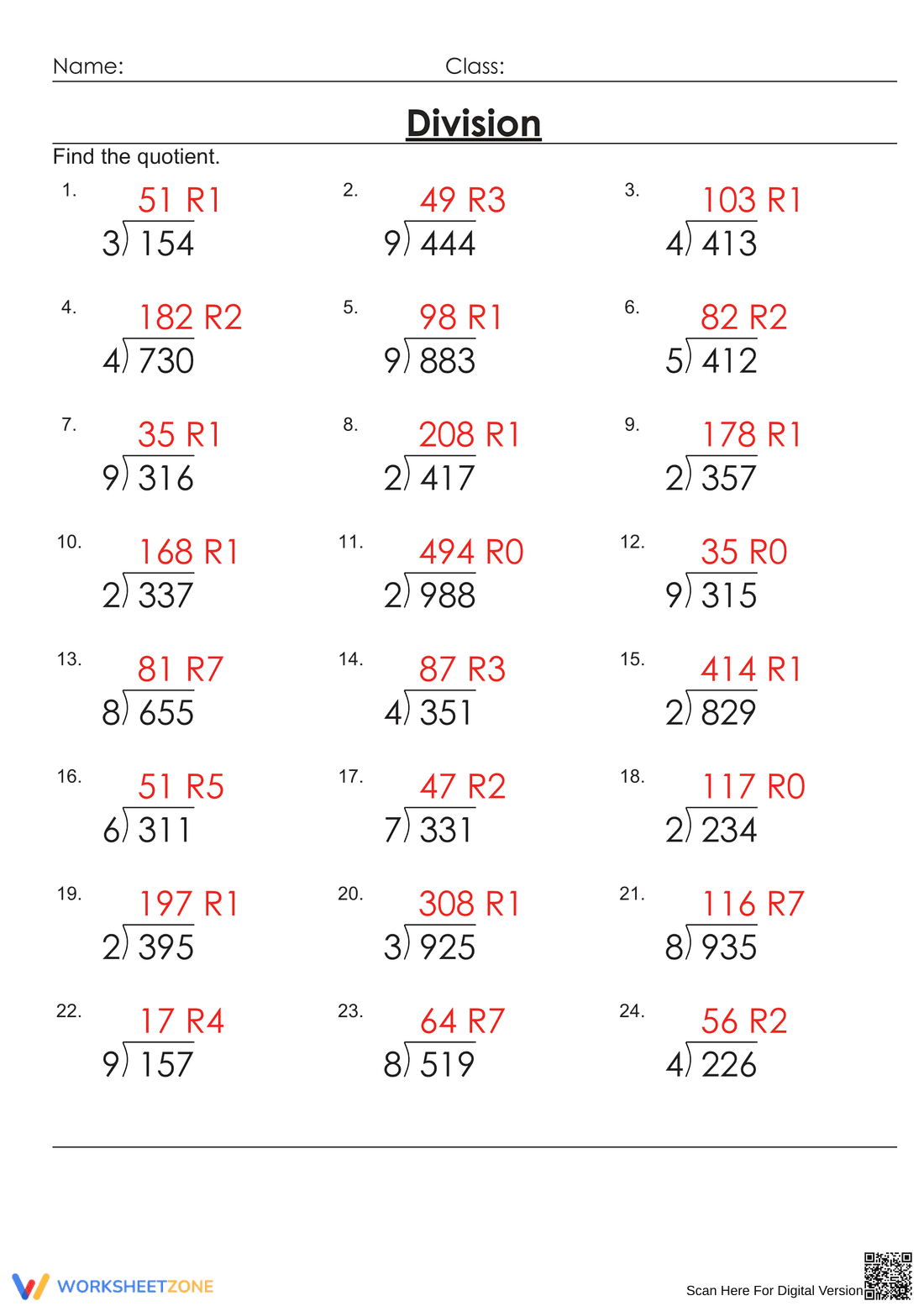 Grade 4 Division — Printable No-Prep Worksheet - Page 2
