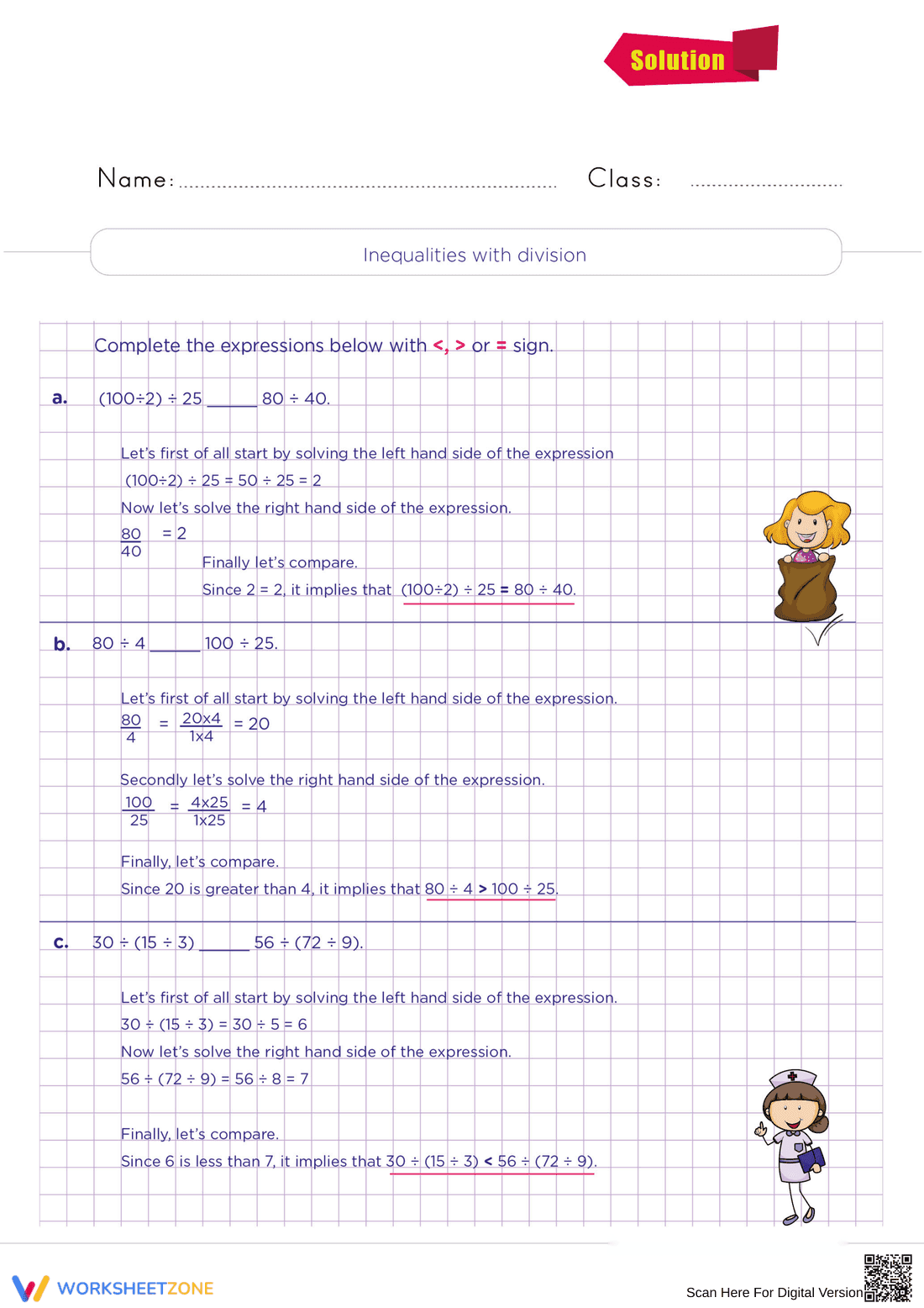 Grade 5 Division Inequalities — Printable No-Prep Worksheet - Page 2