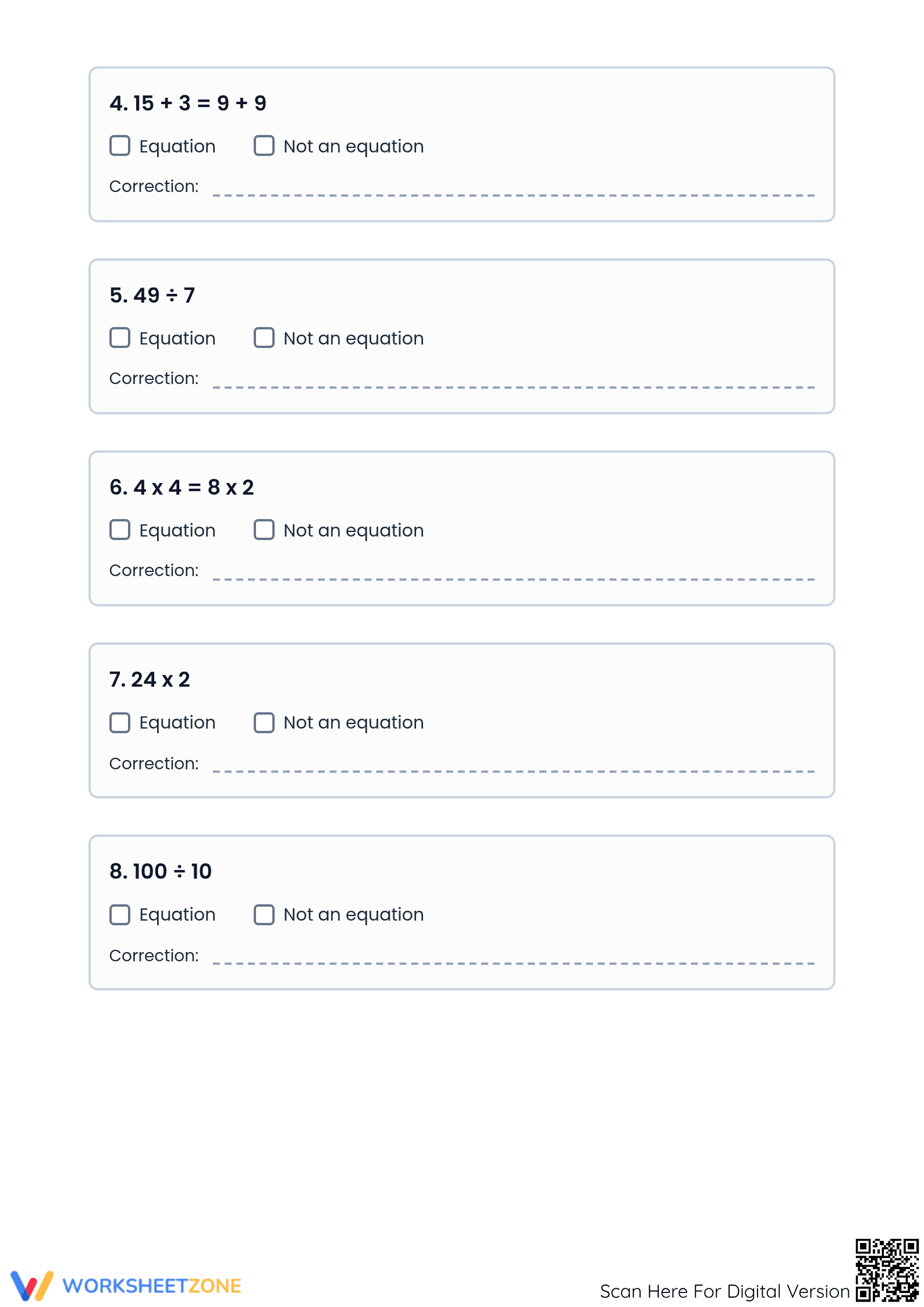 Printable Expressions vs. Equations Worksheet | Grade 6 Math - Page 2