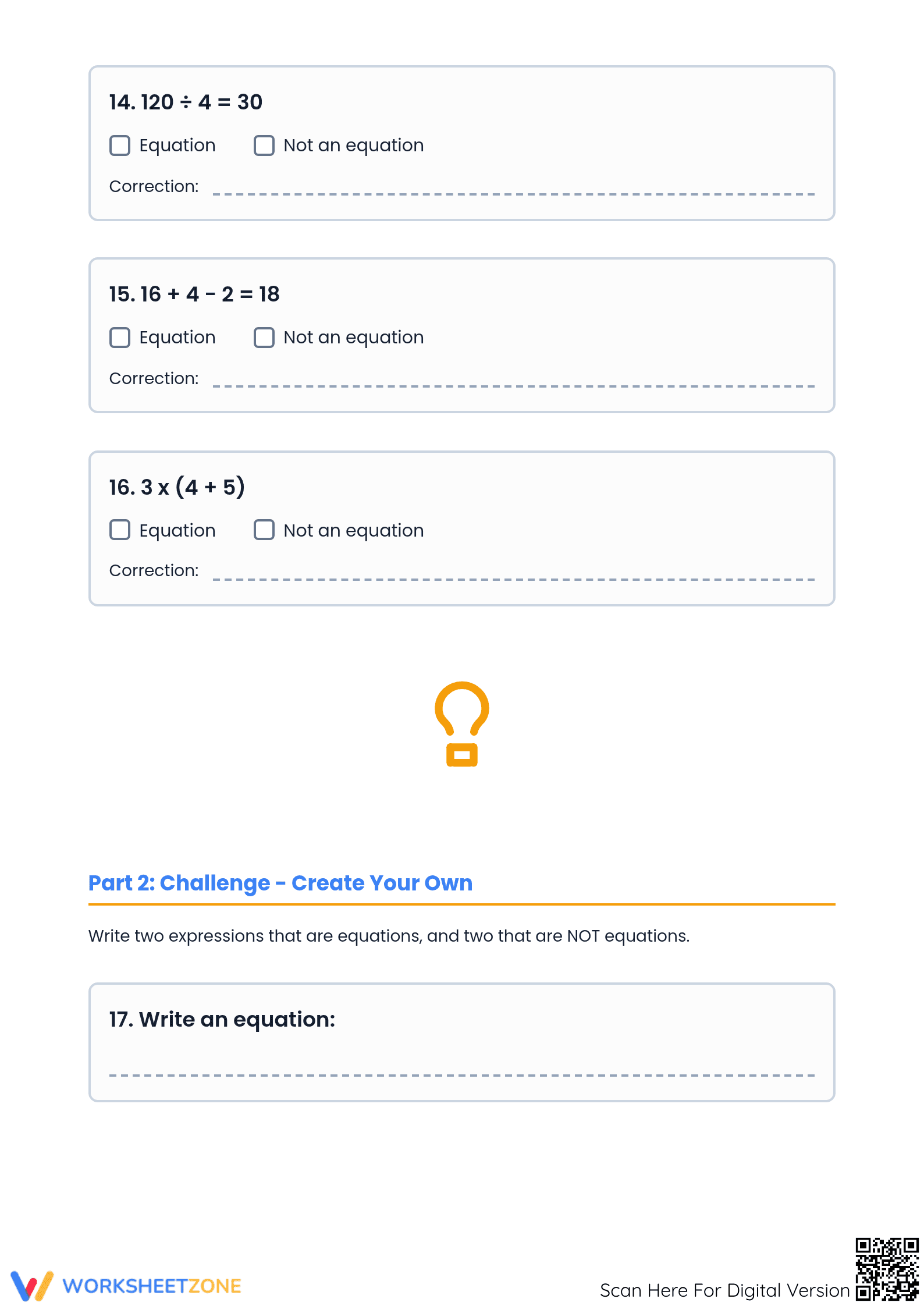 Printable Expressions vs. Equations Worksheet | Grade 6 Math - Page 4