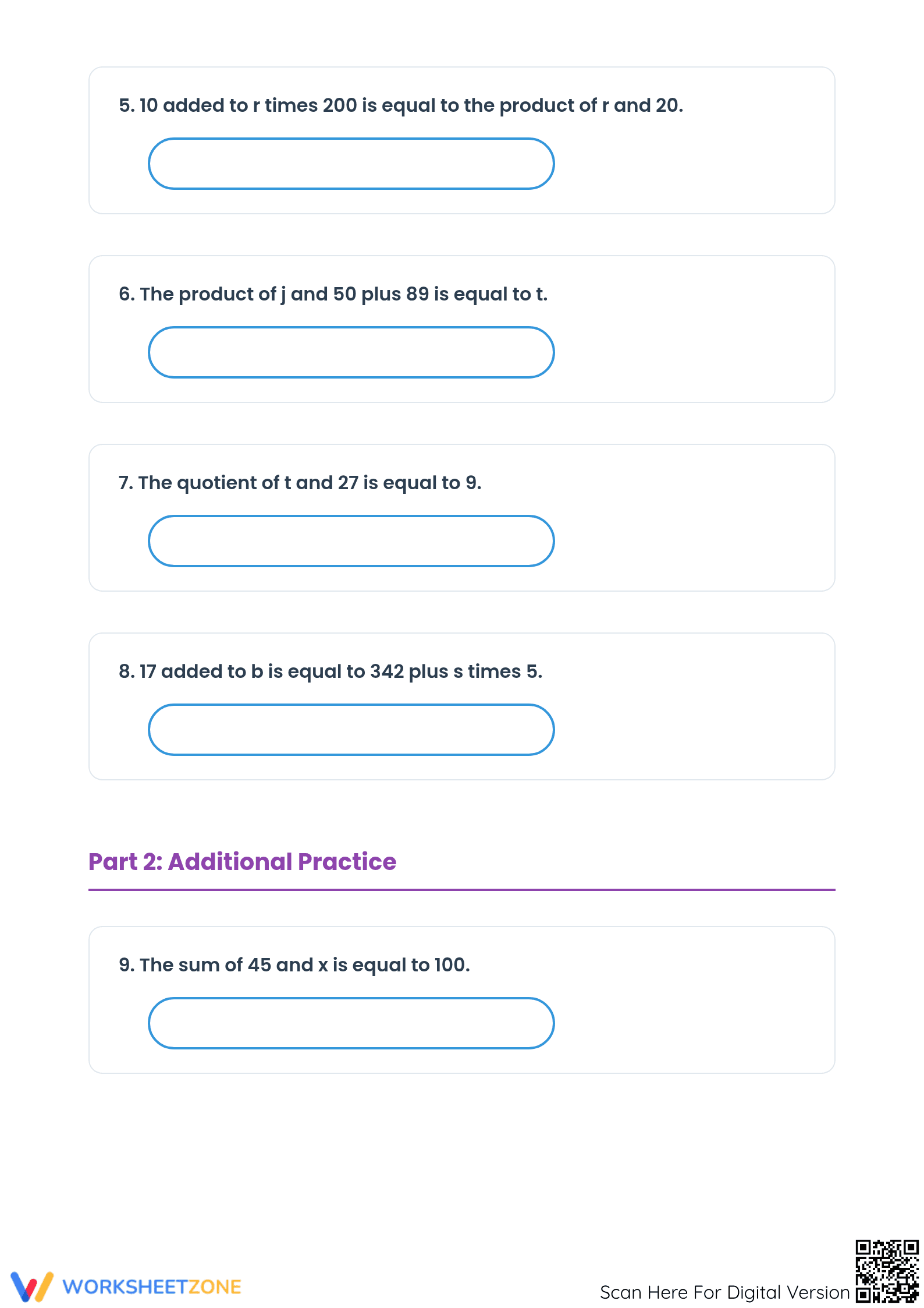 Essential Equation from Words Worksheet | Grade 7 Math - Page 2