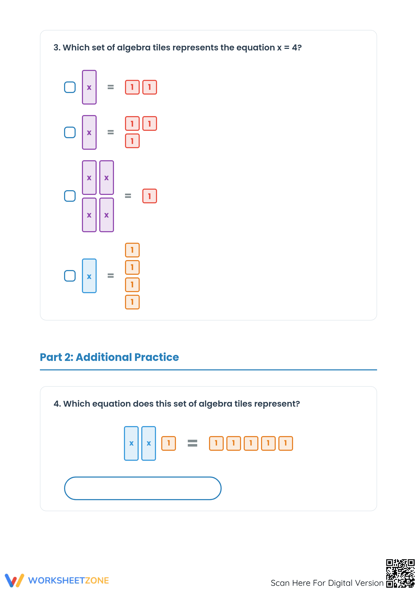 Essential Algebra Tiles Worksheet | Grades 6-8 Math - Page 2