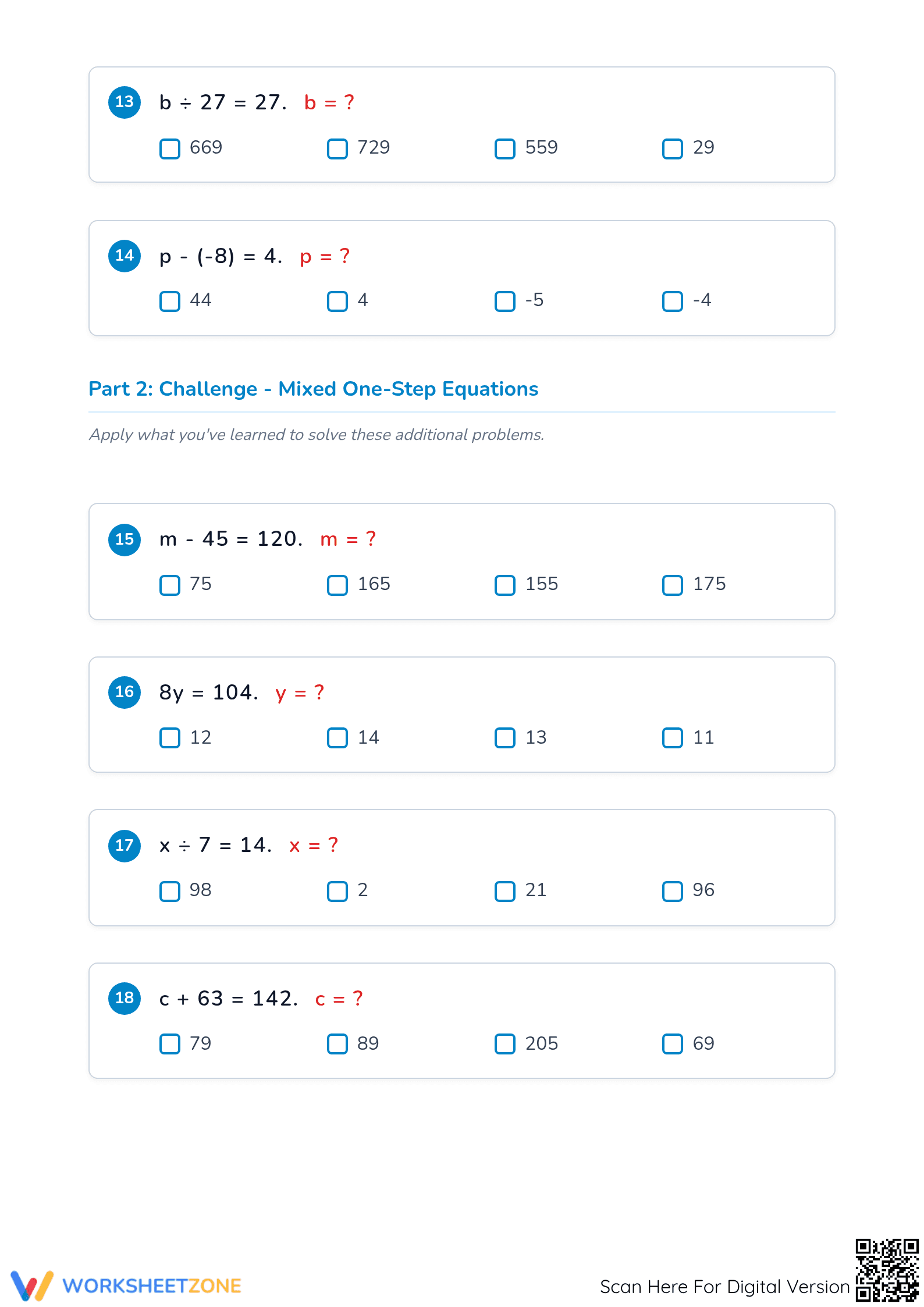 One-Step Equations Printable Worksheet | Grade 6 Math - Page 3