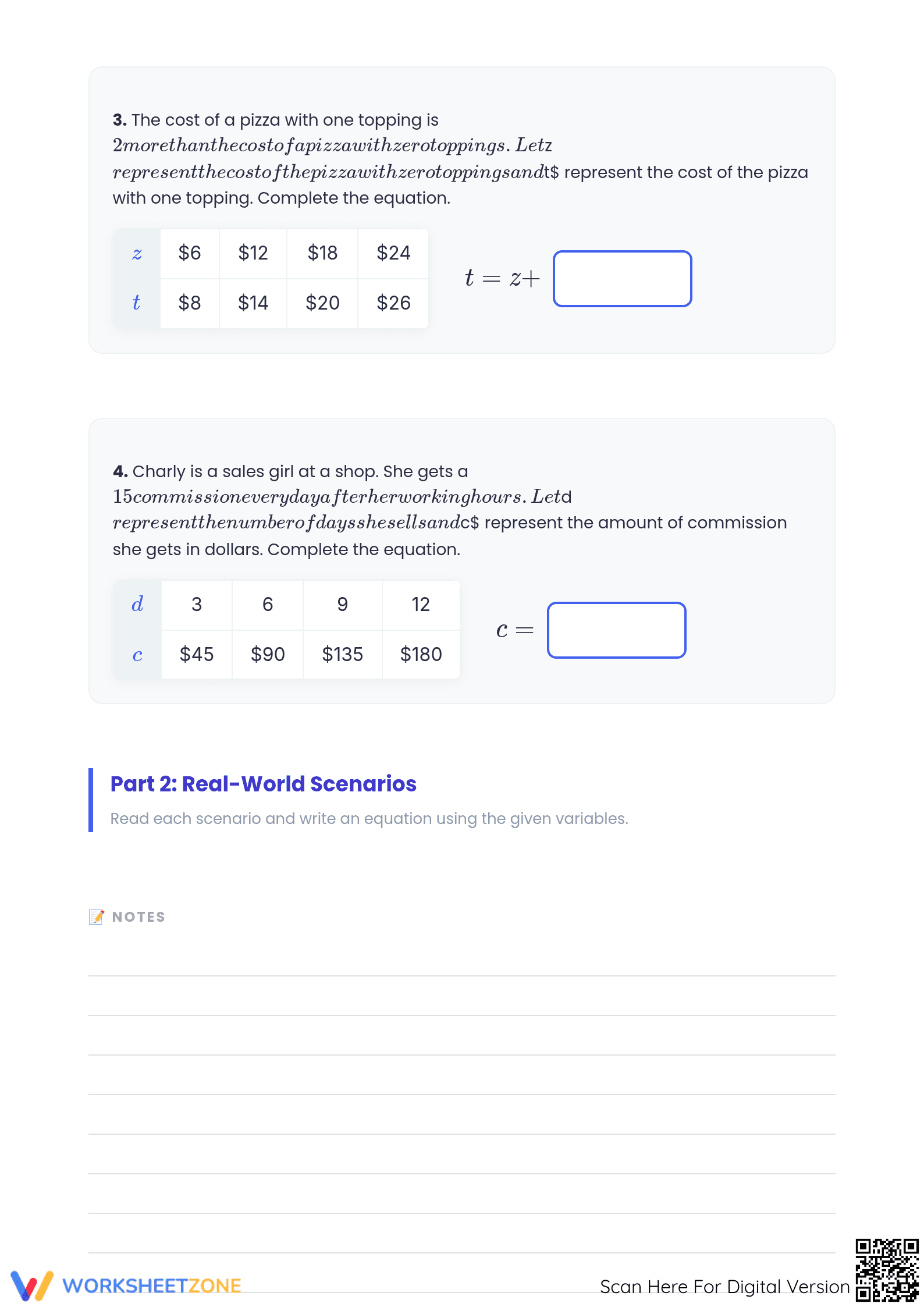 Printable Write Two-Variable Equations Worksheet | Grade 6-8 - Page 2