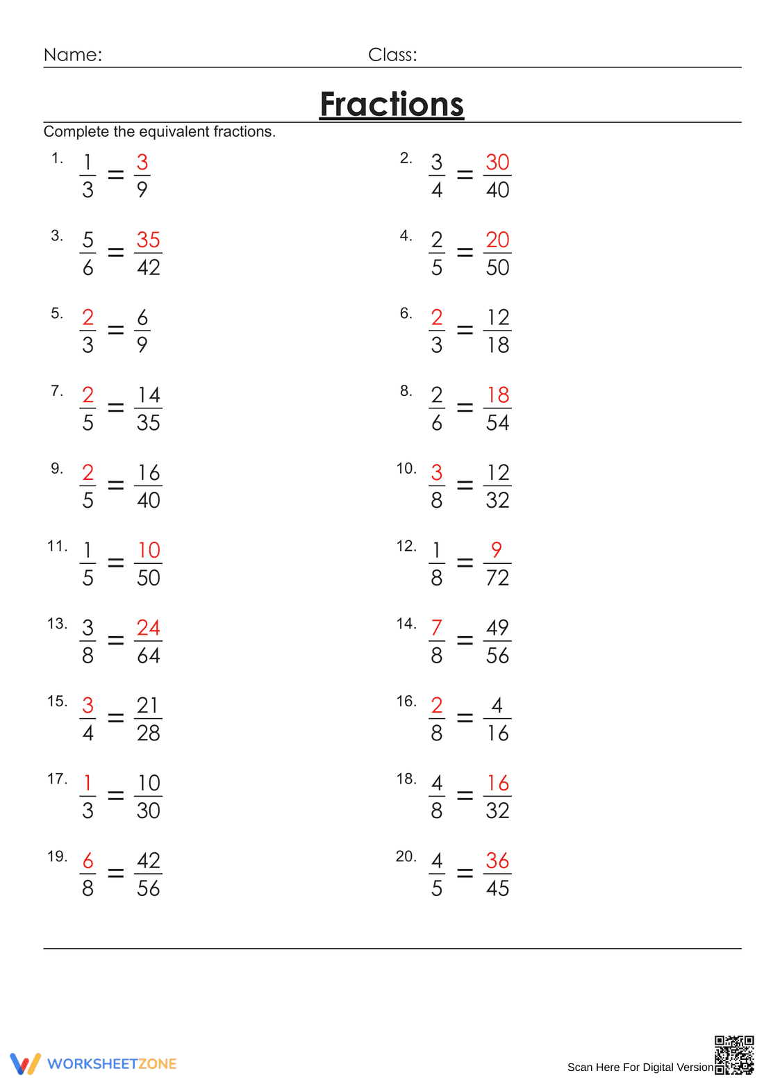 Identify Equivalent Fractions Worksheet - Page 2