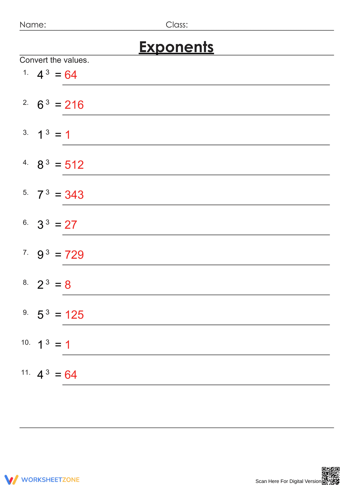 Essential Exponents to the 3rd Power Worksheet | Grade 6 - Page 2