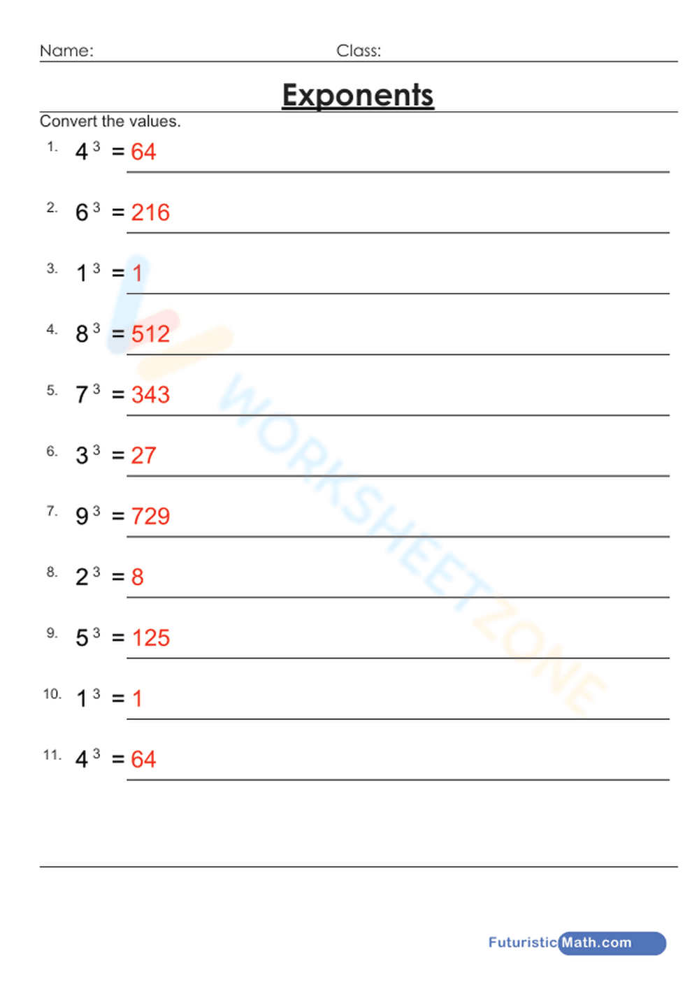 Essential Exponents to the 3rd Power Worksheet | Grade 6 - Page 2