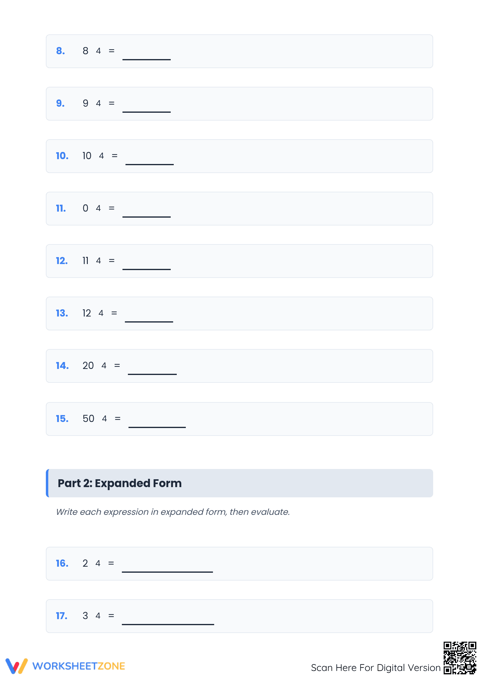 Grade 6 Exponents — Printable No-Prep Worksheet - Page 2