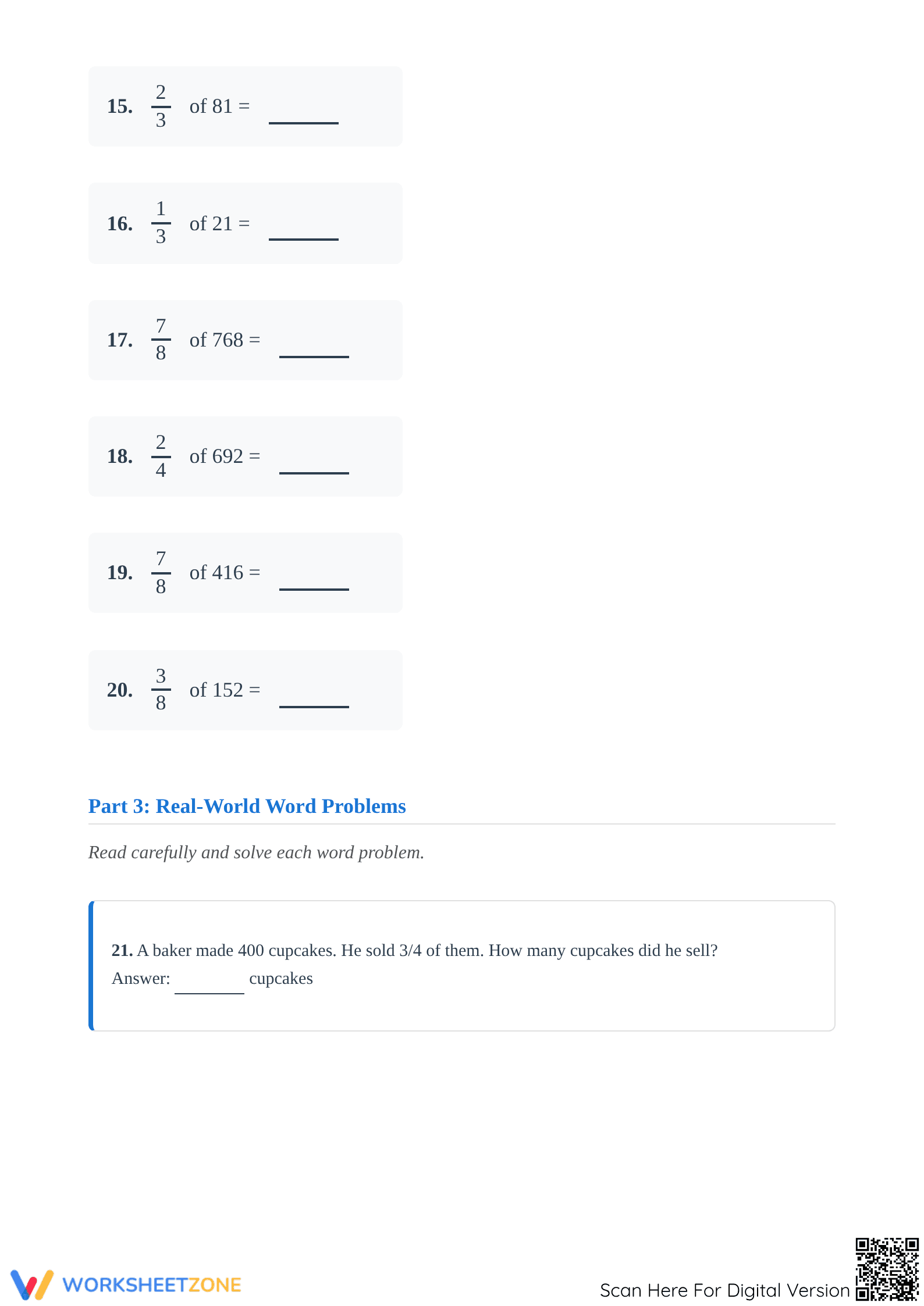 Printable Fraction of Numbers Worksheet | Grade 4 Math - Page 3