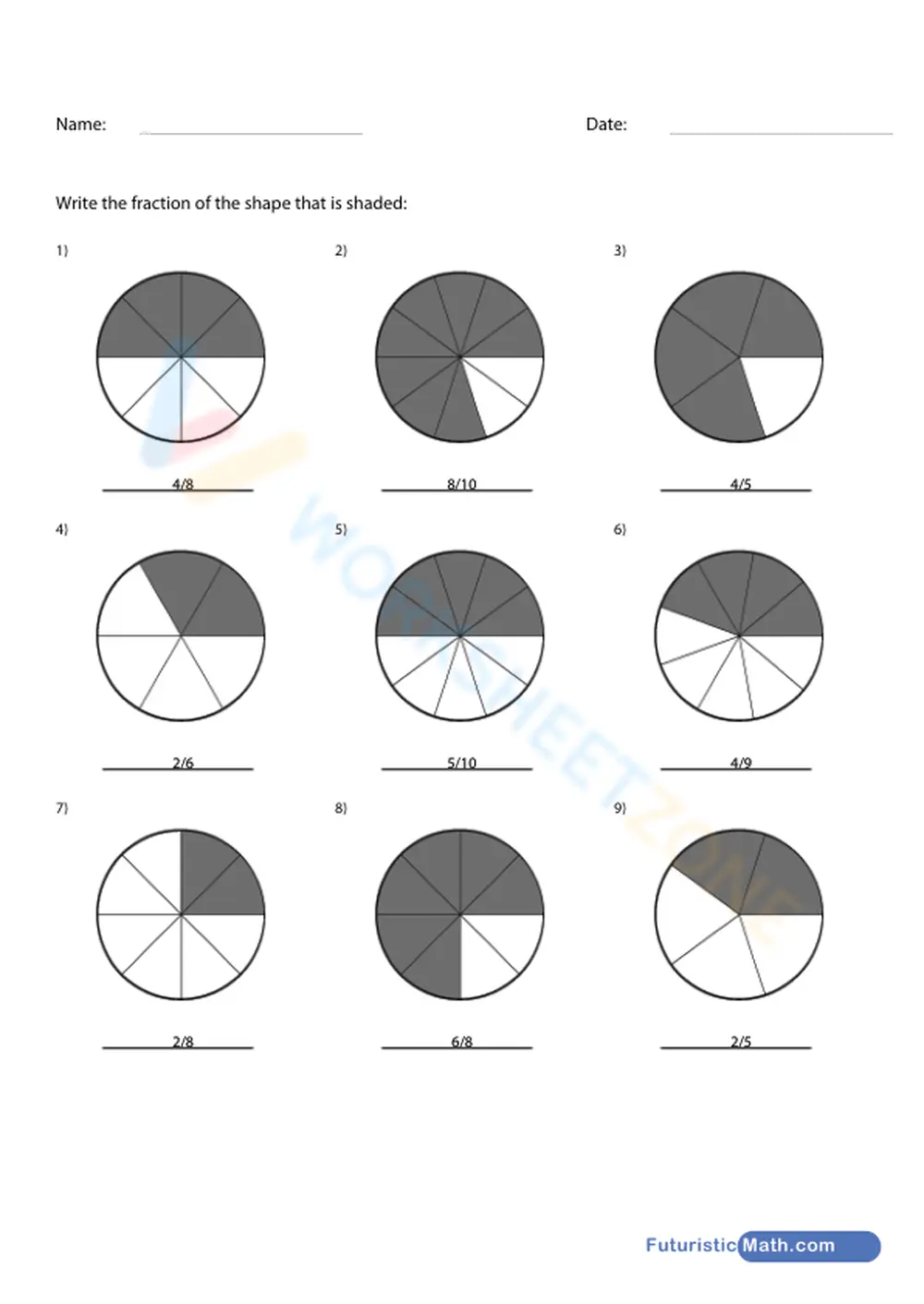 Grade 3 Fraction Circles — Printable No-Prep Worksheet - Page 2