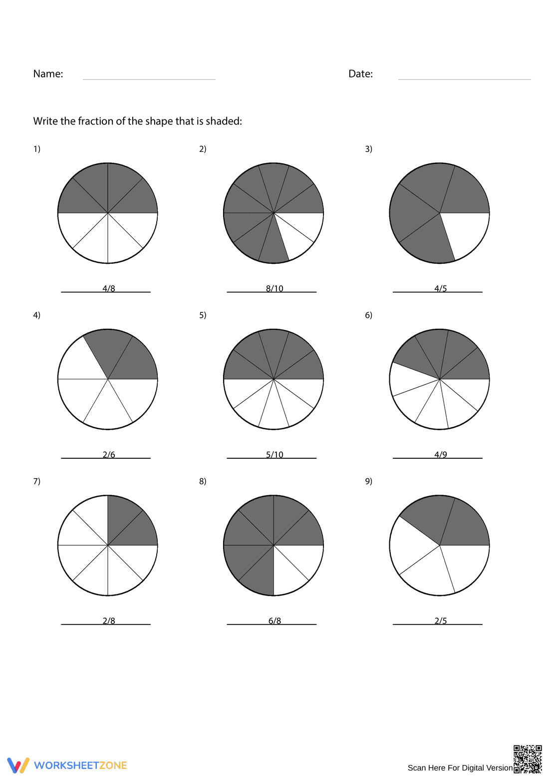 Grade 3 Fraction Circles — Printable No-Prep Worksheet - Page 2