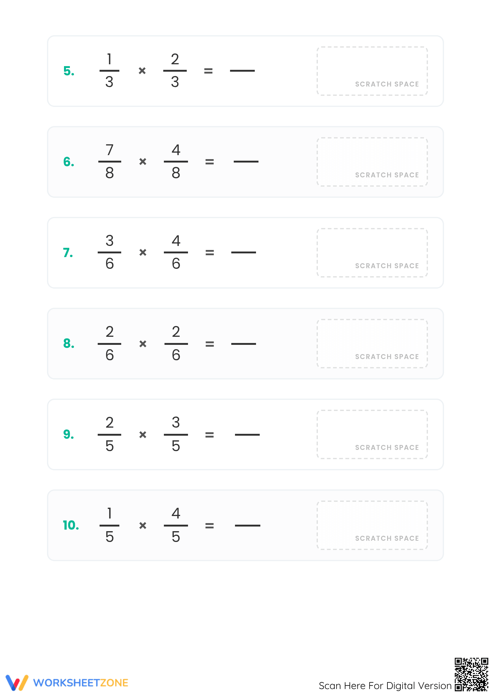 Grade 5 Multiplying Fractions — Printable No-Prep Worksheet - Page 2