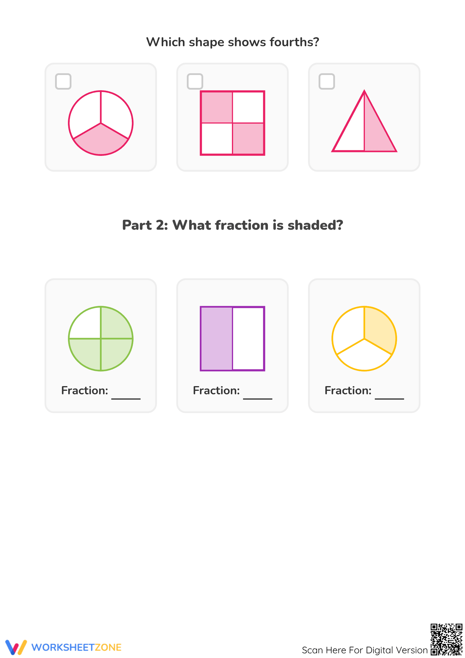 Grade 1 Basic Fractions — Printable No-Prep Worksheet - Page 2