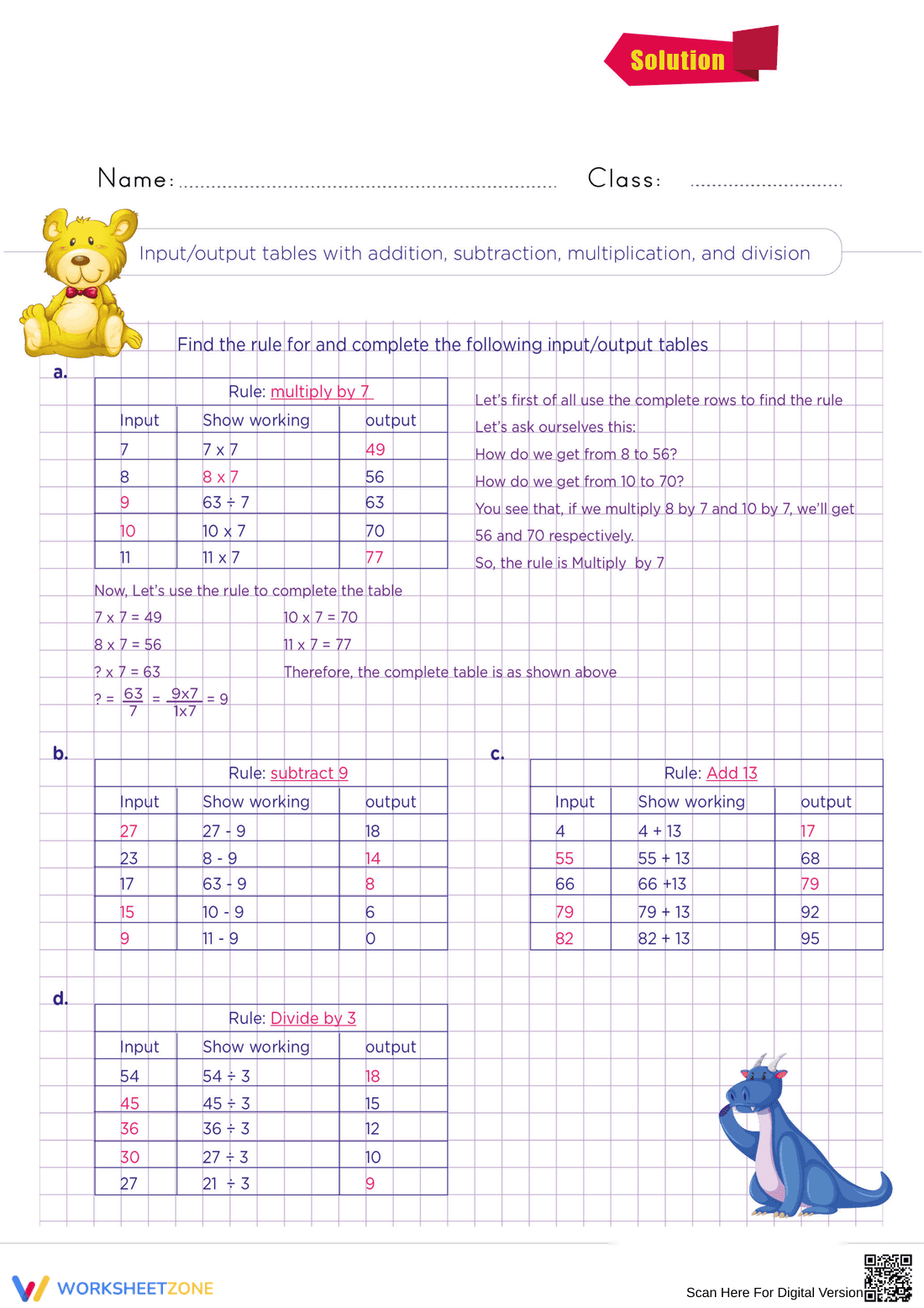 Input/Output Tables Math Worksheet with All Four Operations
- Page 2