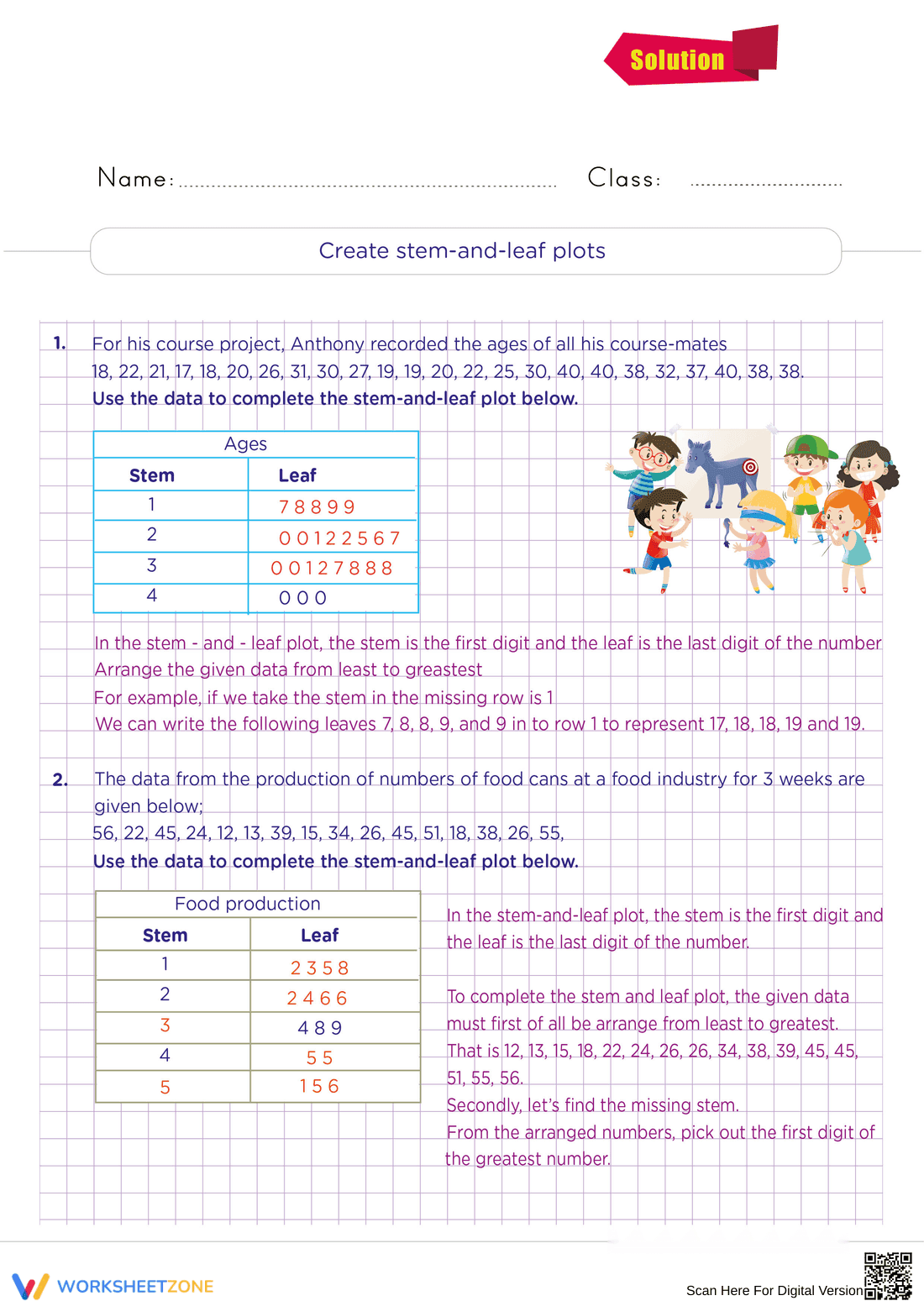 Printable Stem-and-Leaf Plots Worksheet | Grade 6 Math - Page 2