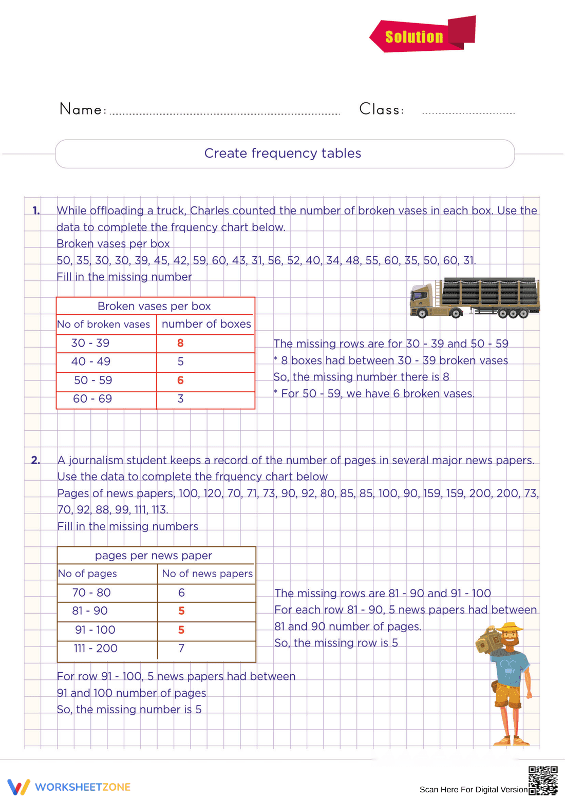 Grade 6 Data — Printable No-Prep Worksheet - Page 2