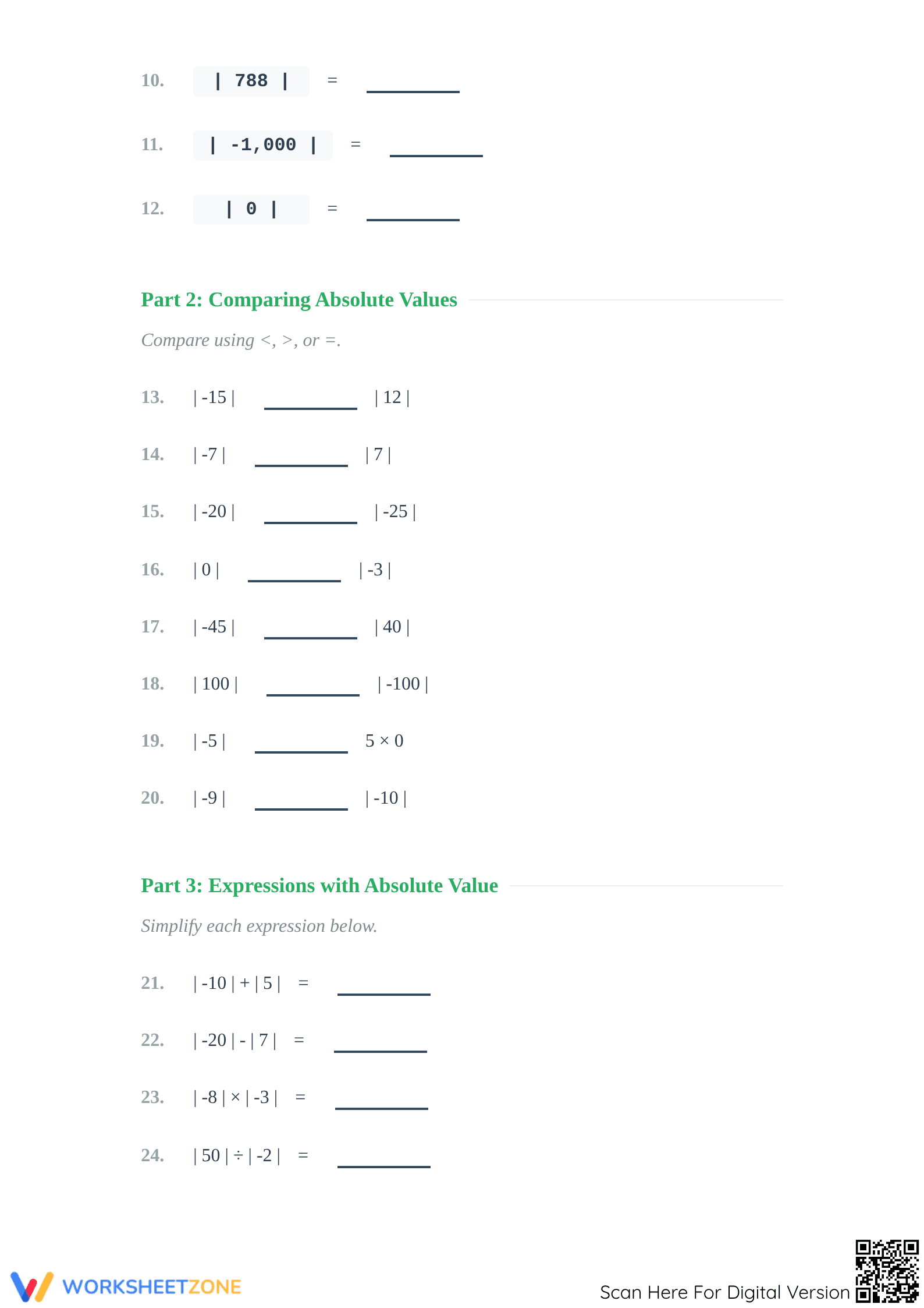 Printable Absolute Value Worksheet | Grade 6 Math - Page 2