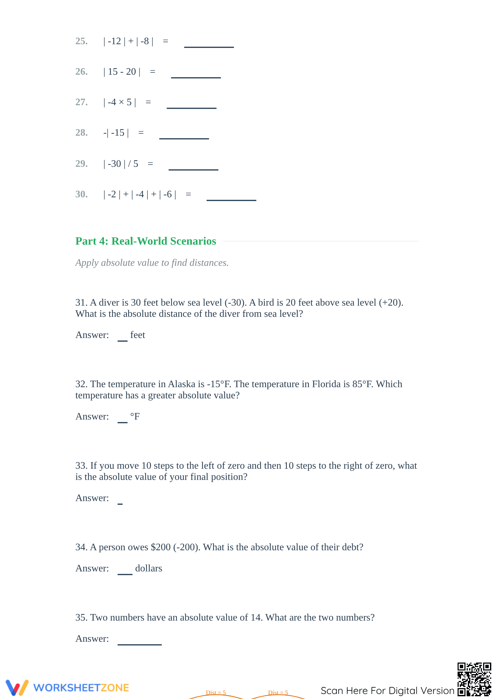 Printable Absolute Value Worksheet | Grade 6 Math - Page 3