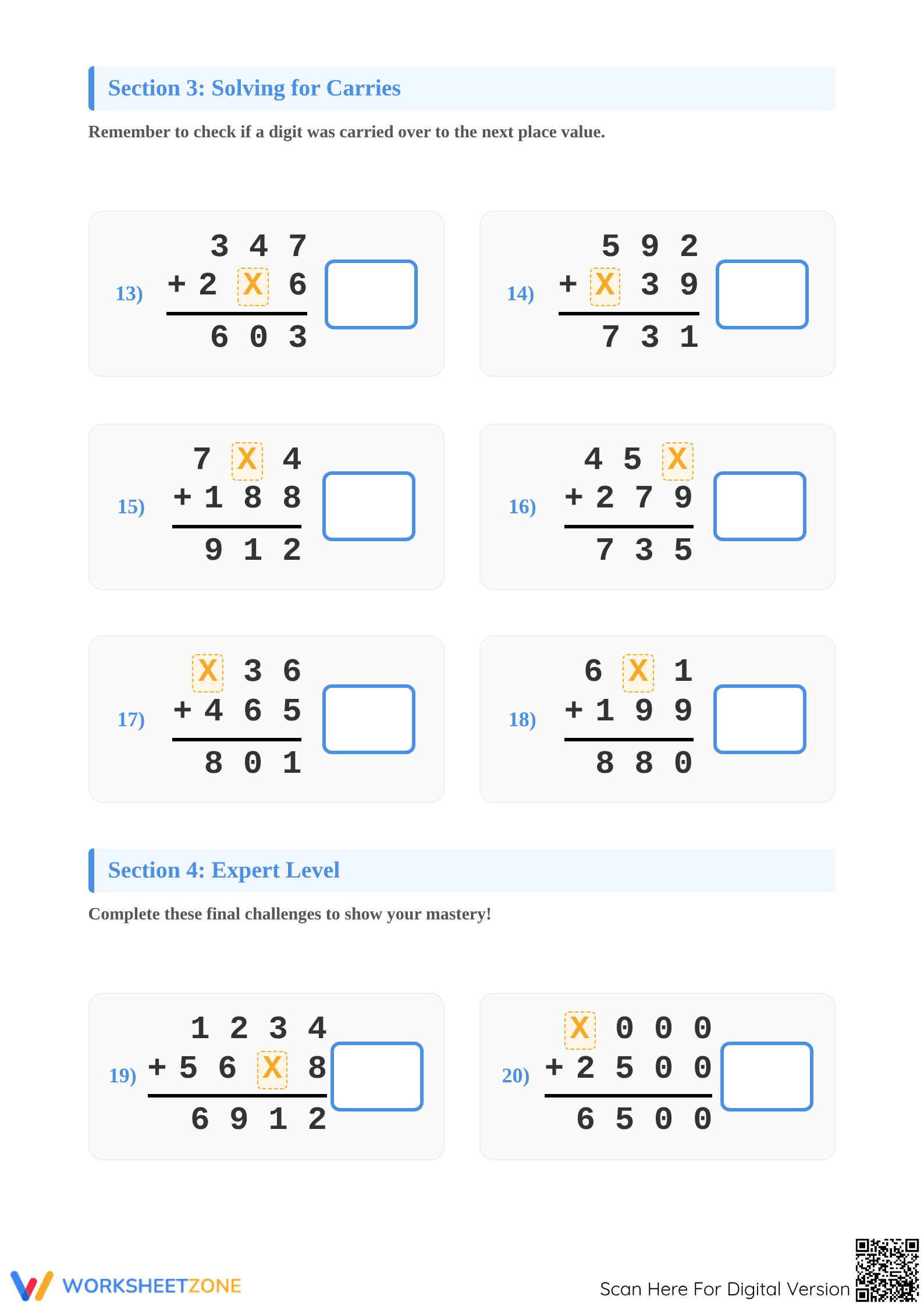 Printable Grade 2 Addition: Find the Missing Number Worksheet - Page 3