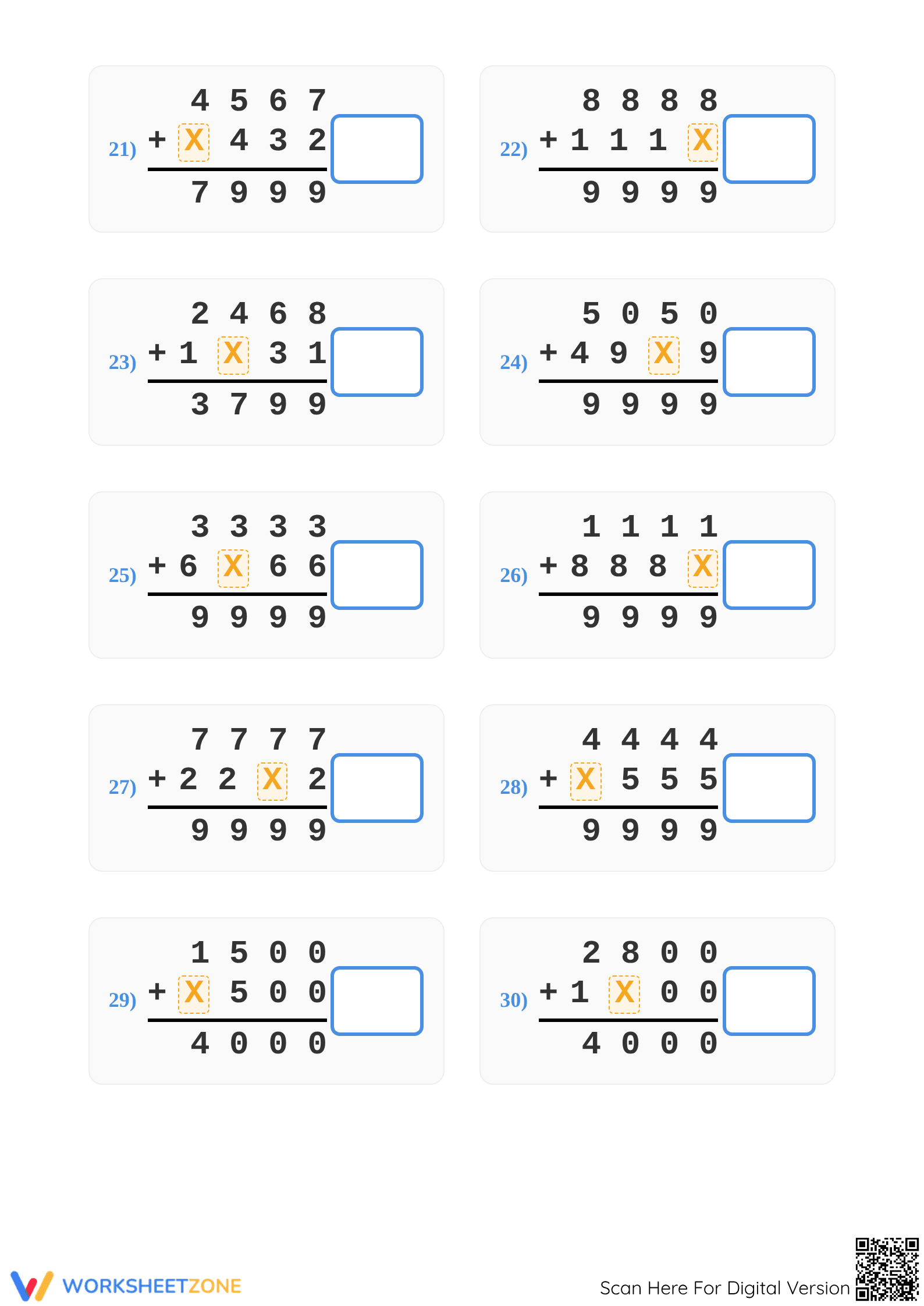 Printable Grade 2 Addition: Find the Missing Number Worksheet - Page 4