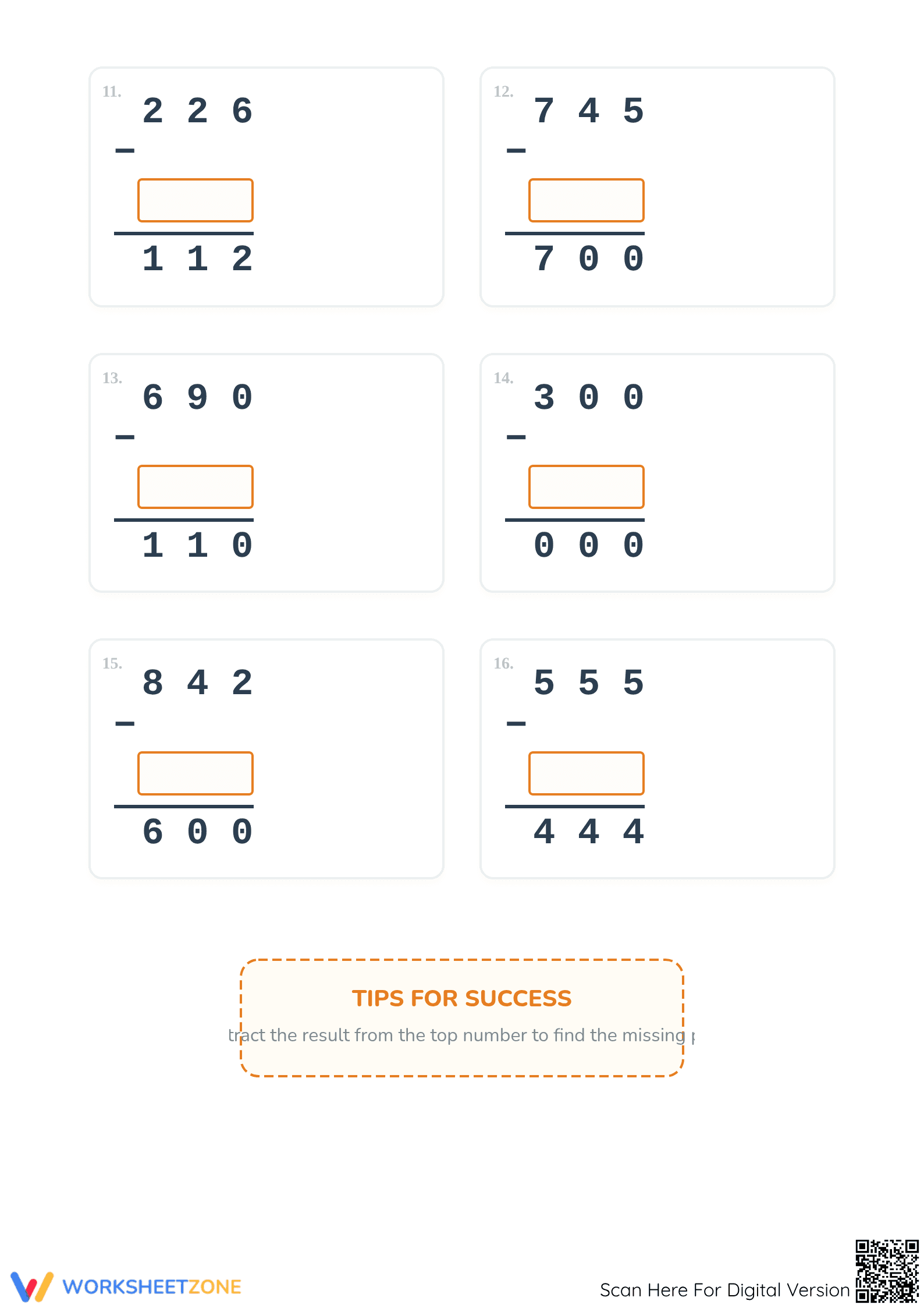 Printable Missing Number Subtraction Worksheet | Grade 2 - Page 3