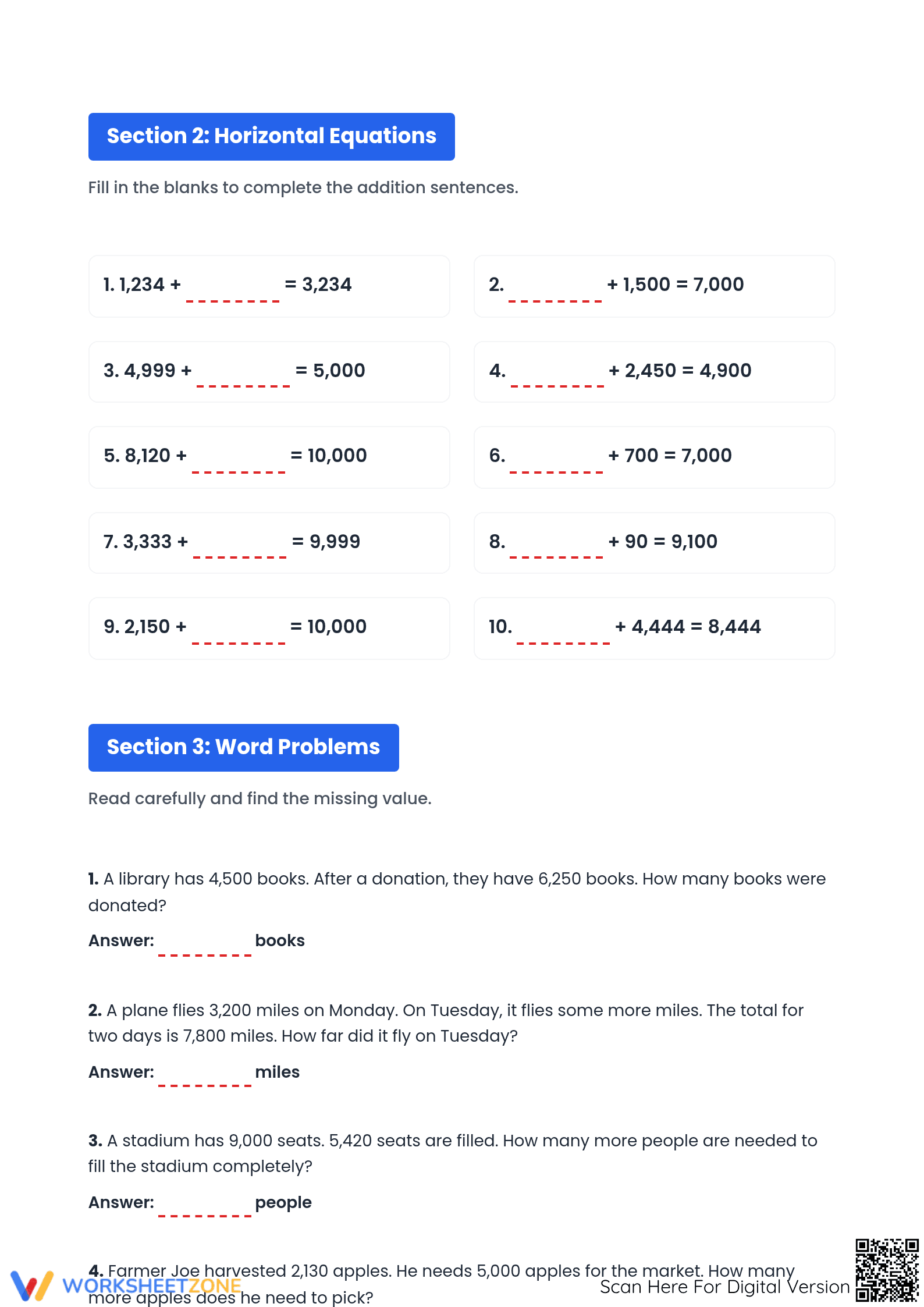 Grade 4 Missing Numbers — Printable No-Prep Worksheet - Page 2