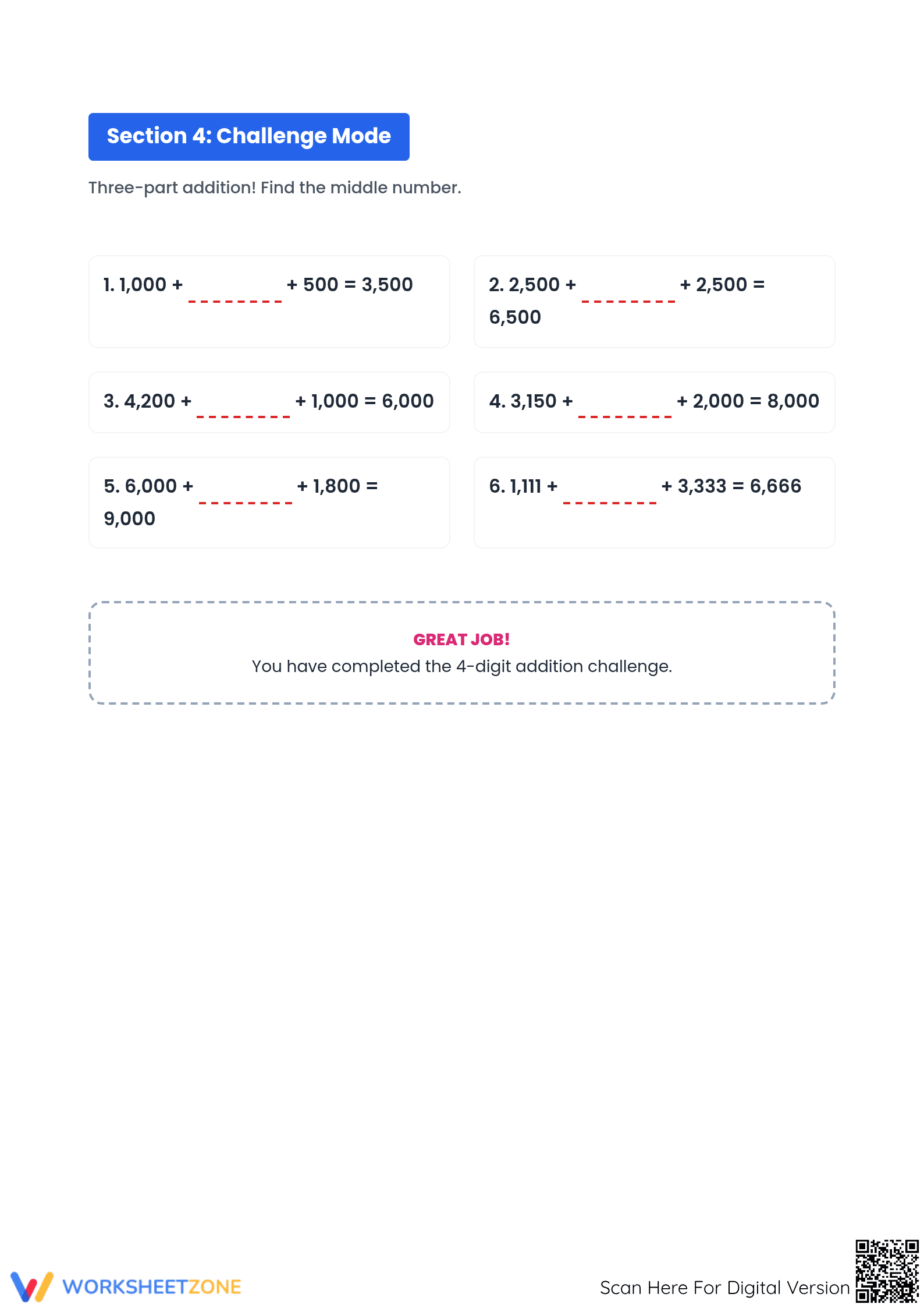 Grade 4 Missing Numbers — Printable No-Prep Worksheet - Page 3