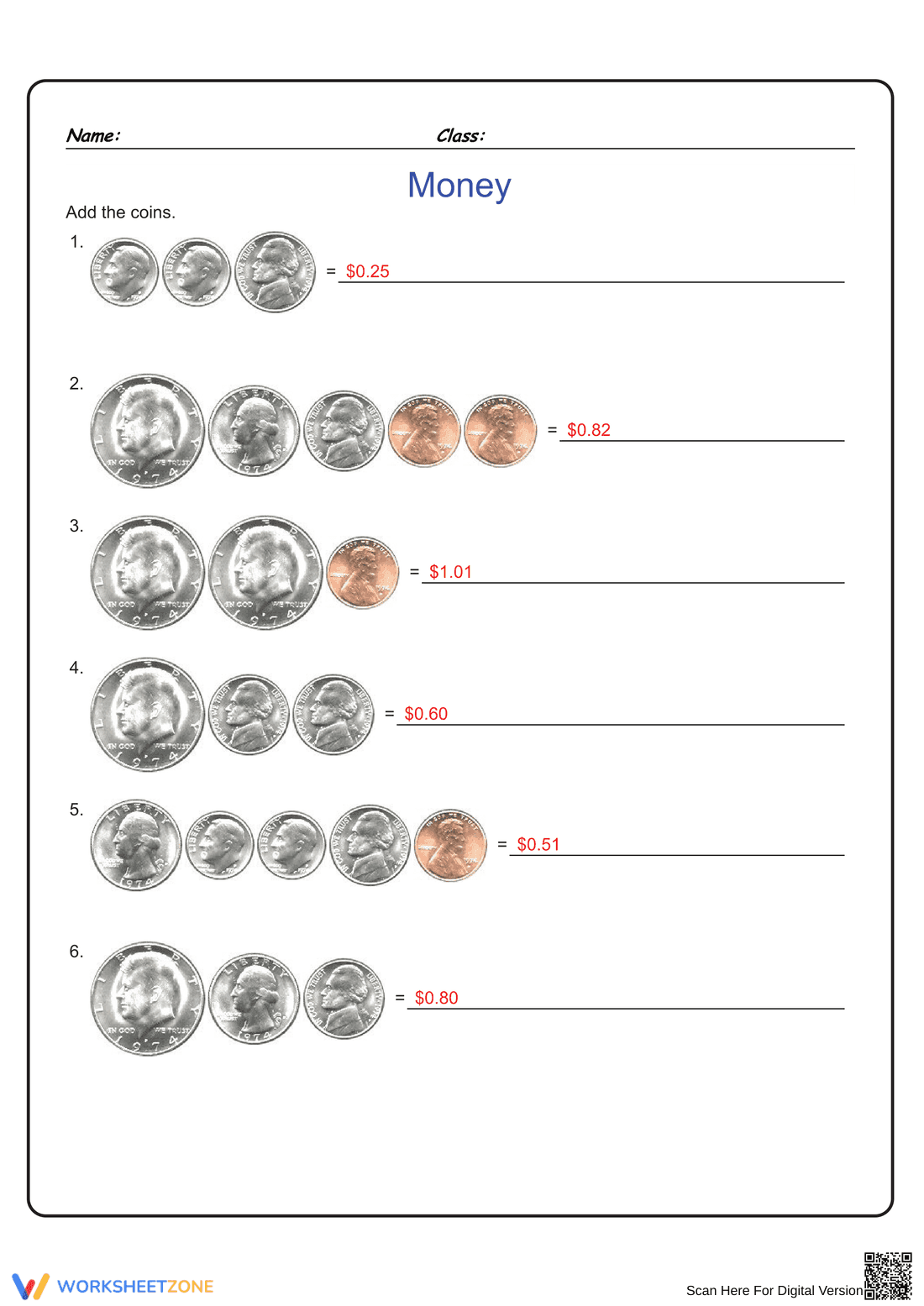 Grade 2 Money — Printable No-Prep Worksheet - Page 2
