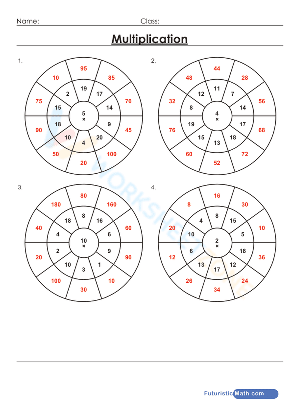 Multiplication Circle Drill Worksheet for Fluency - Page 2