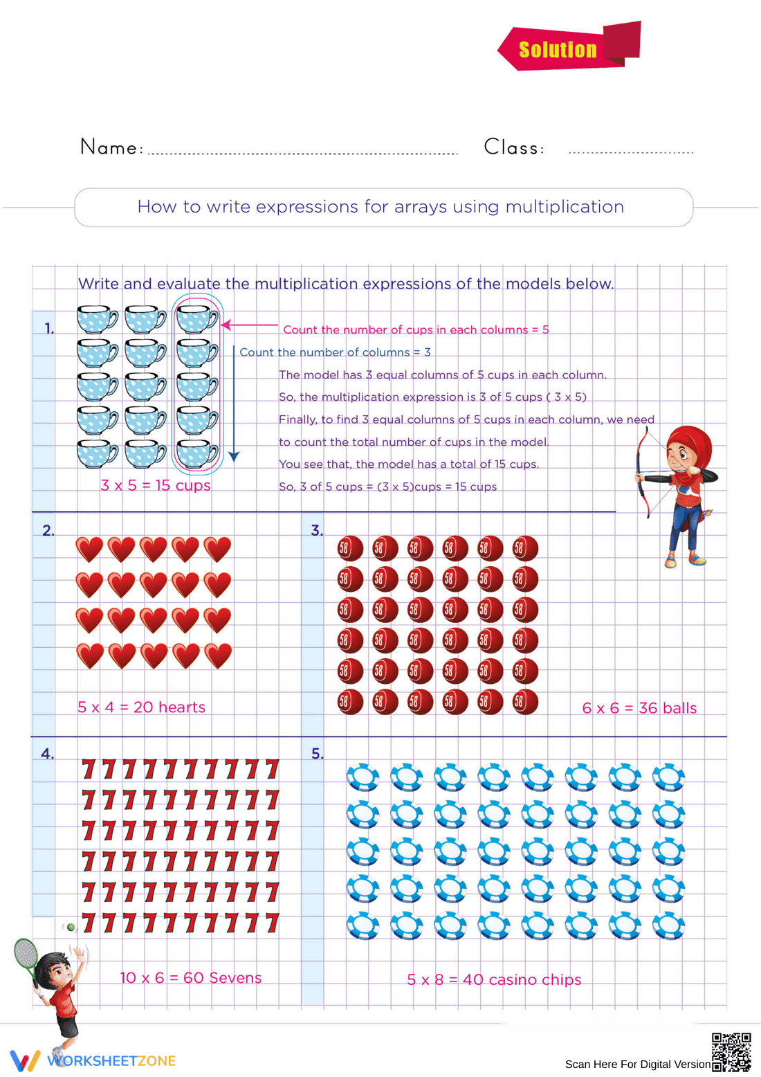 Write Multiplication Expressions for Arrays Worksheet - Page 2