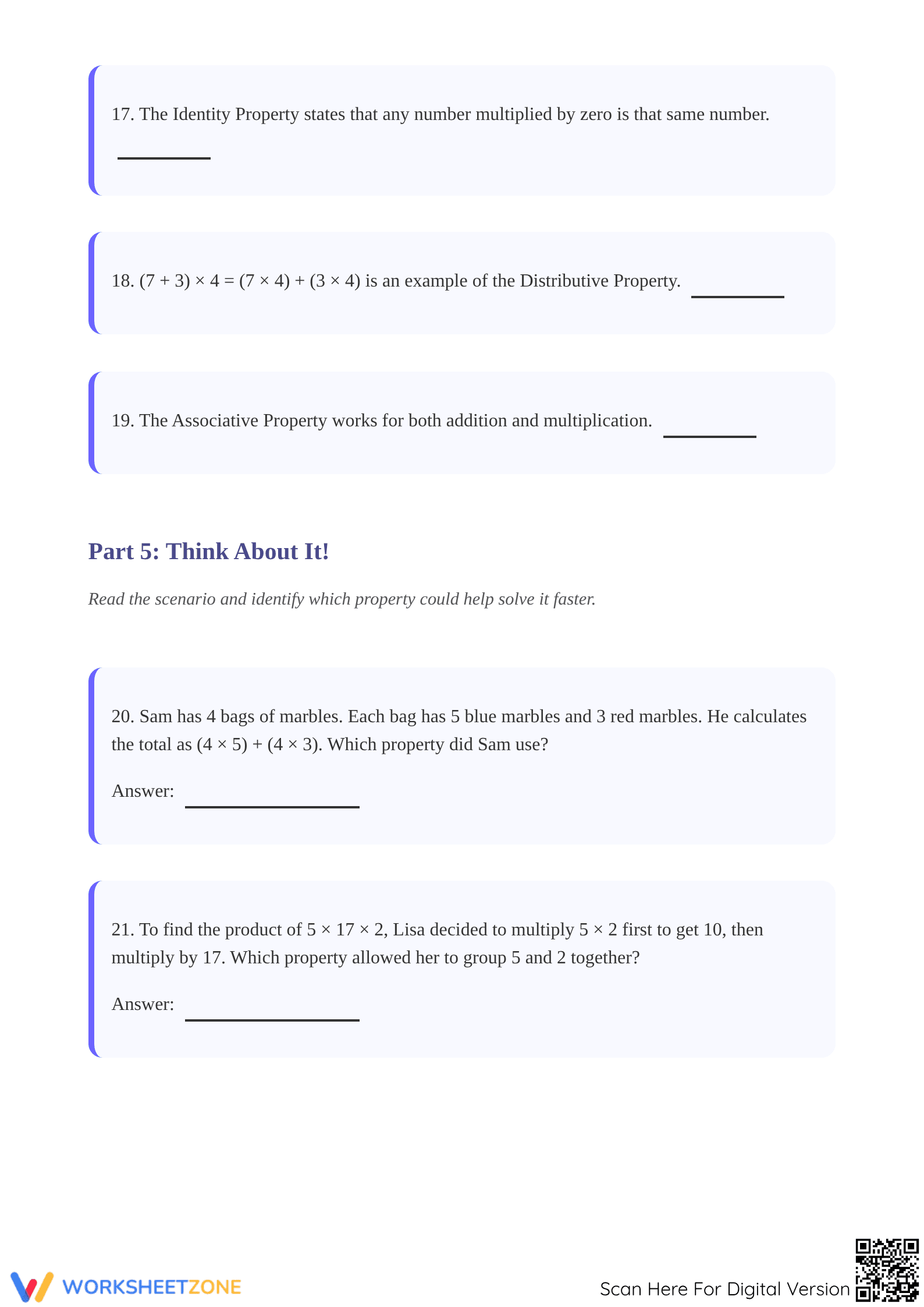 Printable Math Worksheet: Properties of Multiplication Grade 3 - Page 4