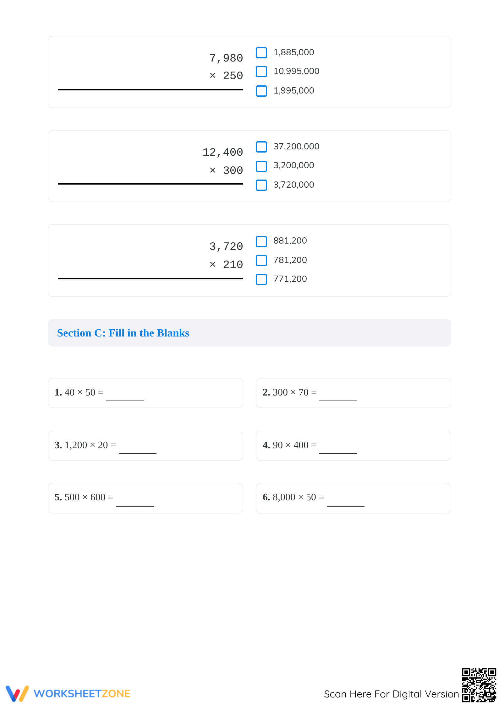 Grade 5 Multiplication — Printable No-Prep Worksheet - Page 2