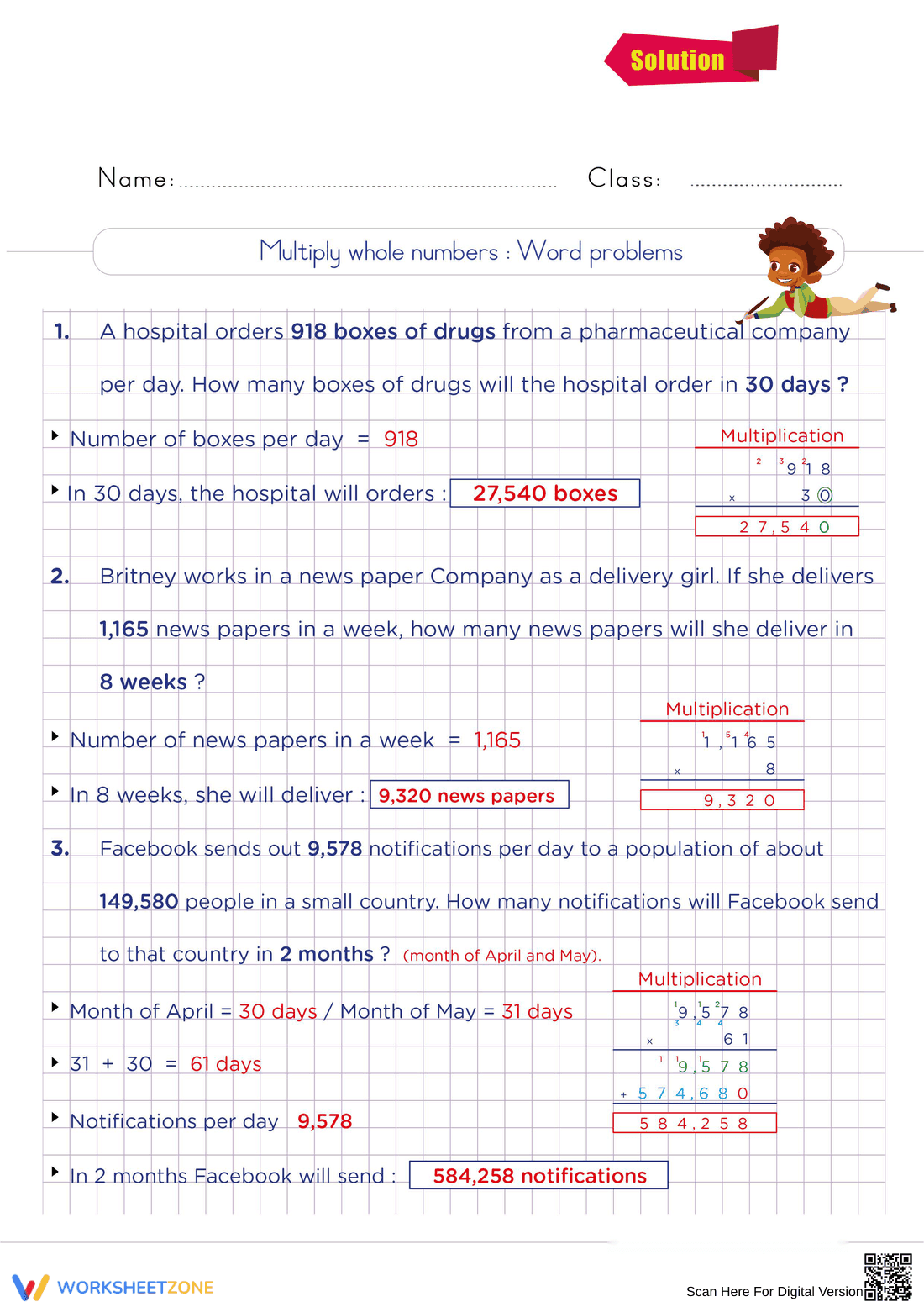 Multiply Whole Numbers Worksheet for Math Practice - Page 2